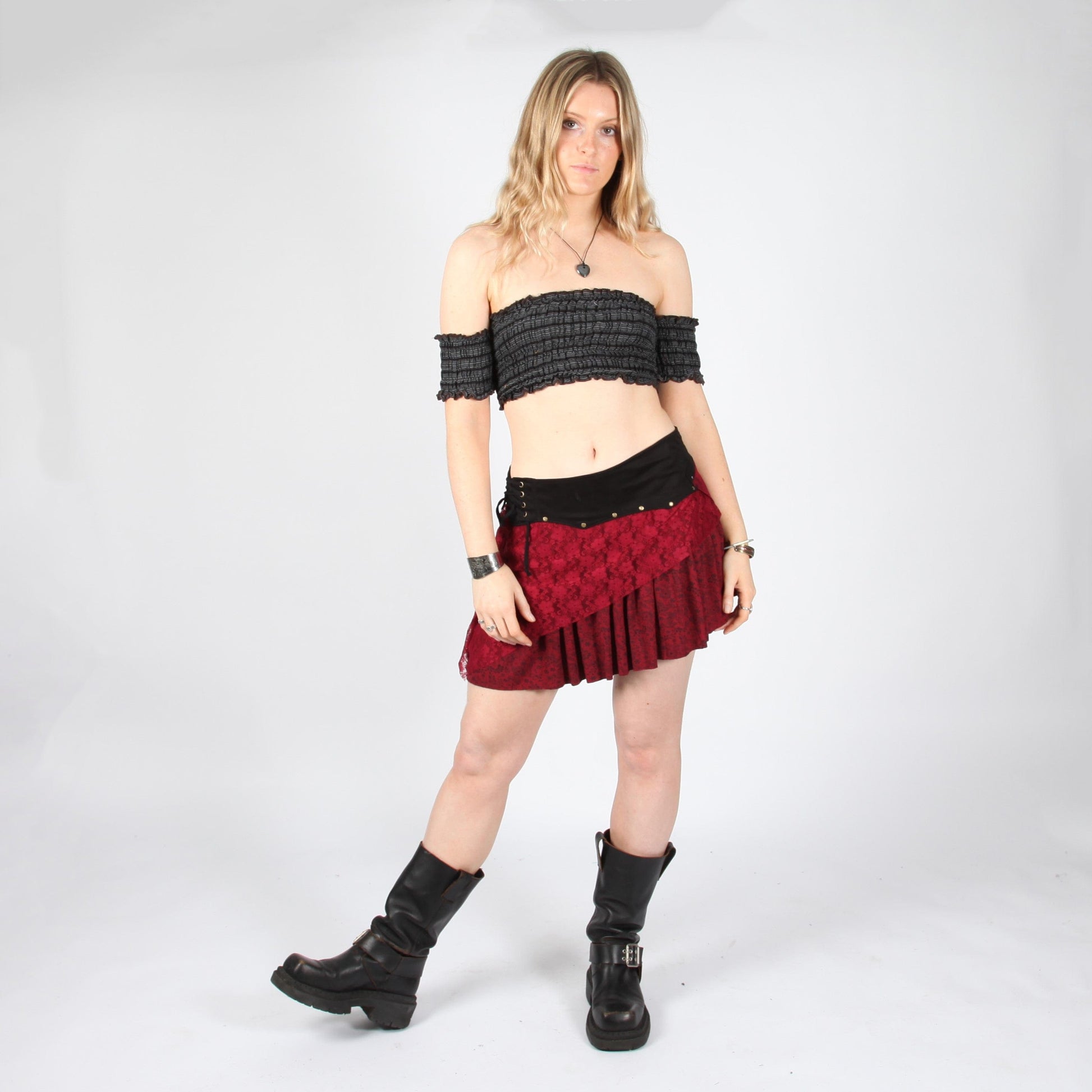 Layered Asymmetric Mini Skirt in Red and Black