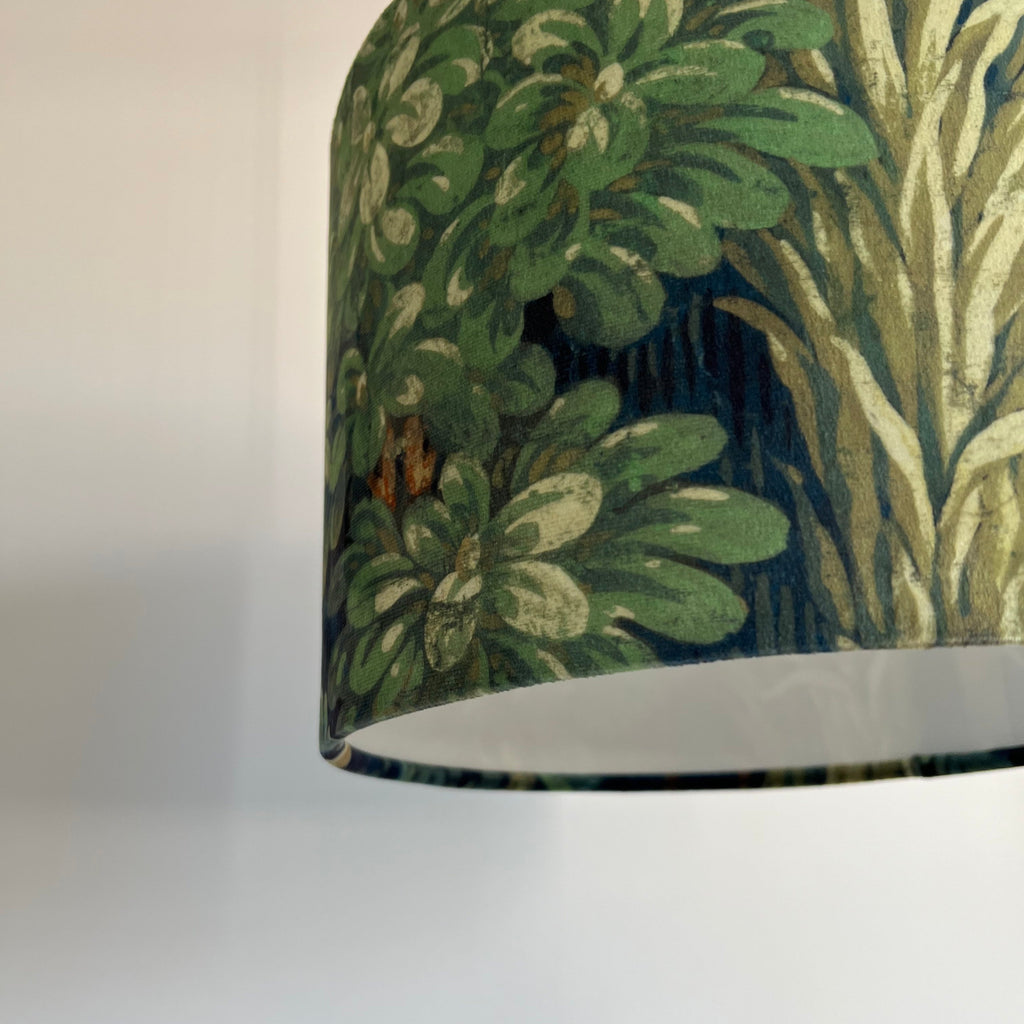 Forbidden forest velvet, drum lampshade /ceiling shade with a white lining
