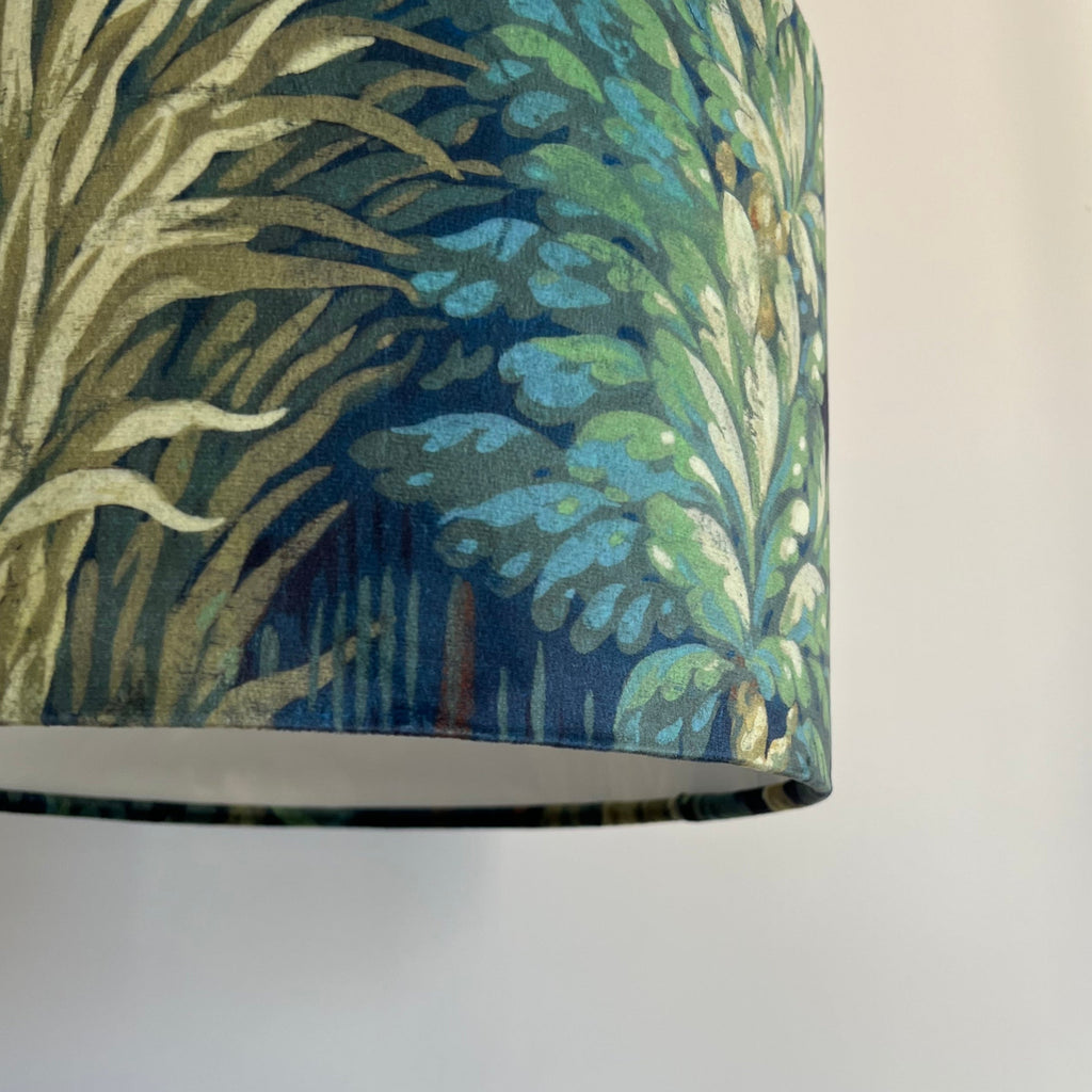 Forbidden forest velvet, drum lampshade /ceiling shade with a white lining