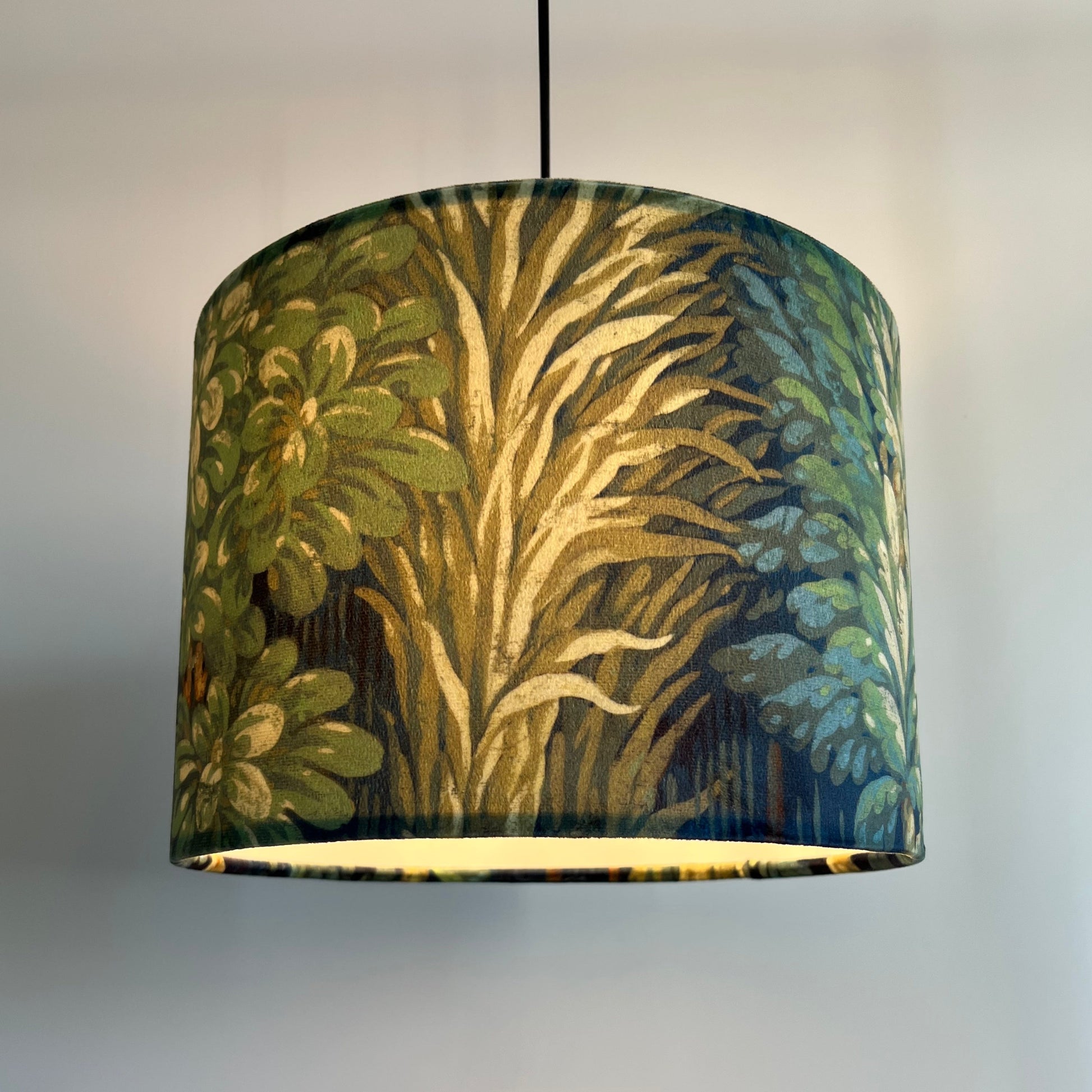 Forbidden forest velvet, drum lampshade /ceiling shade with a white lining