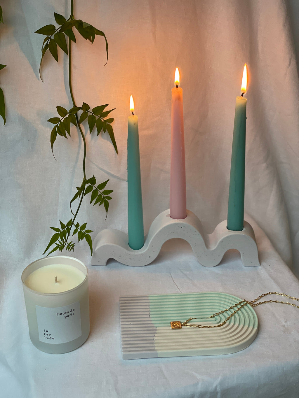 Wavy Concrete Candle Stick Holder