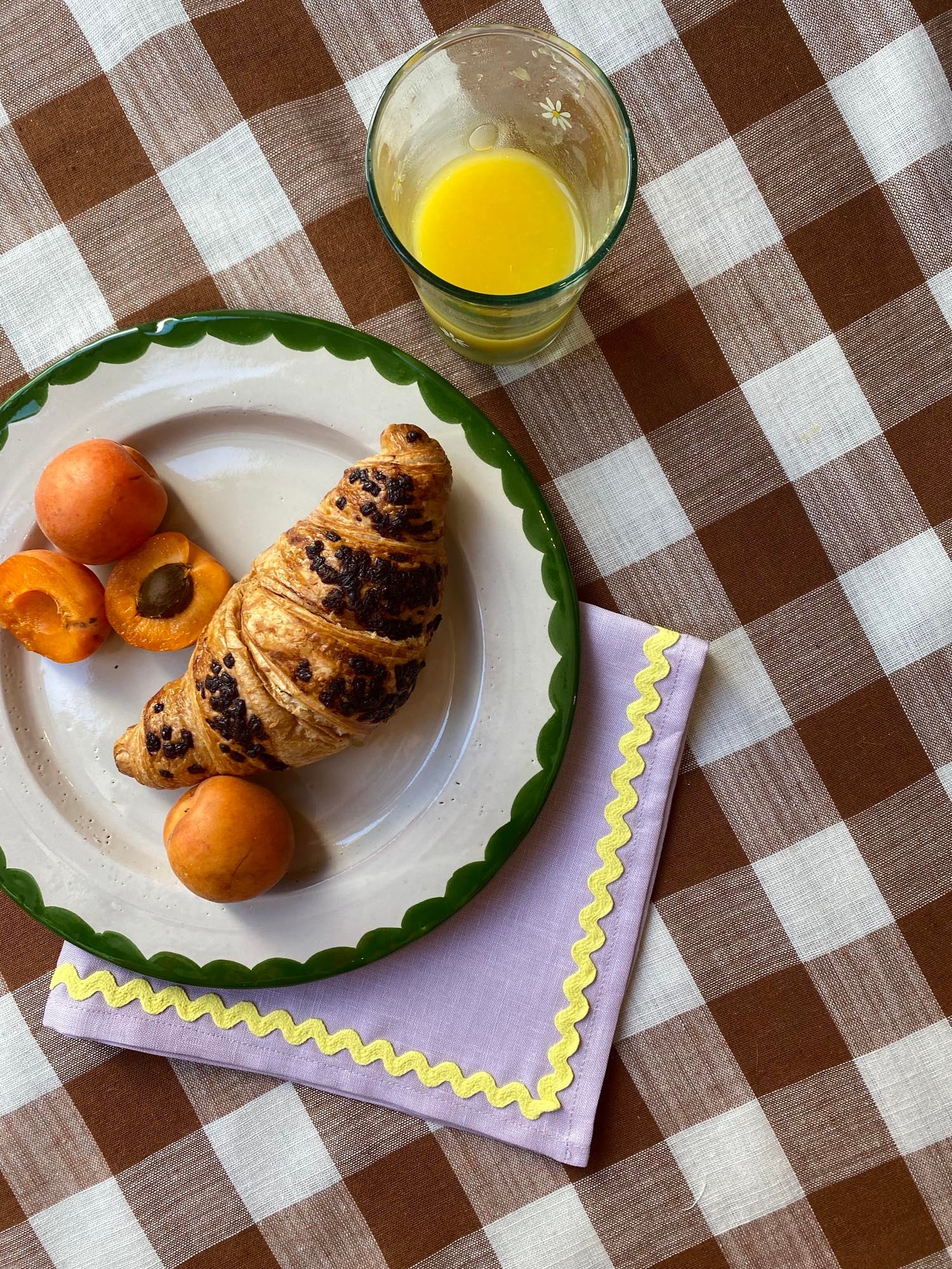 Lilac and Yellow Ric Rac Linen Napkin Set of 2