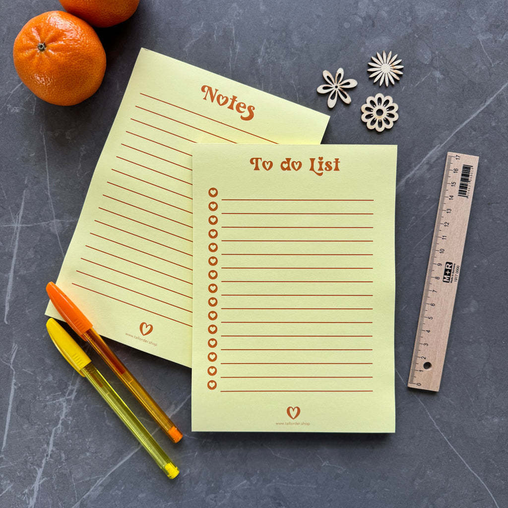 Bright Yellow A5 Notepad with Heart Details