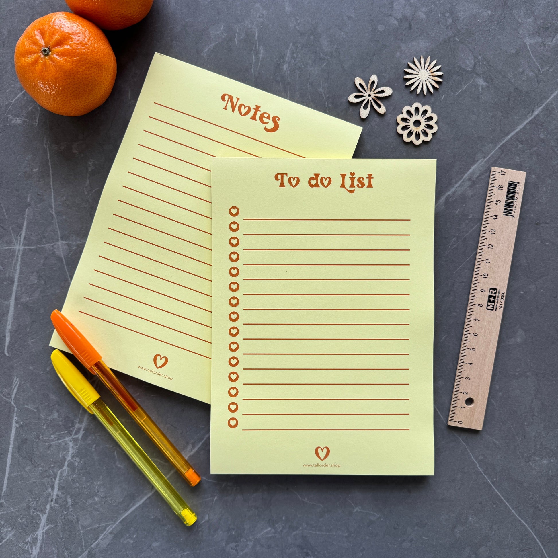 Bright Yellow A5 Notepad with Heart Details