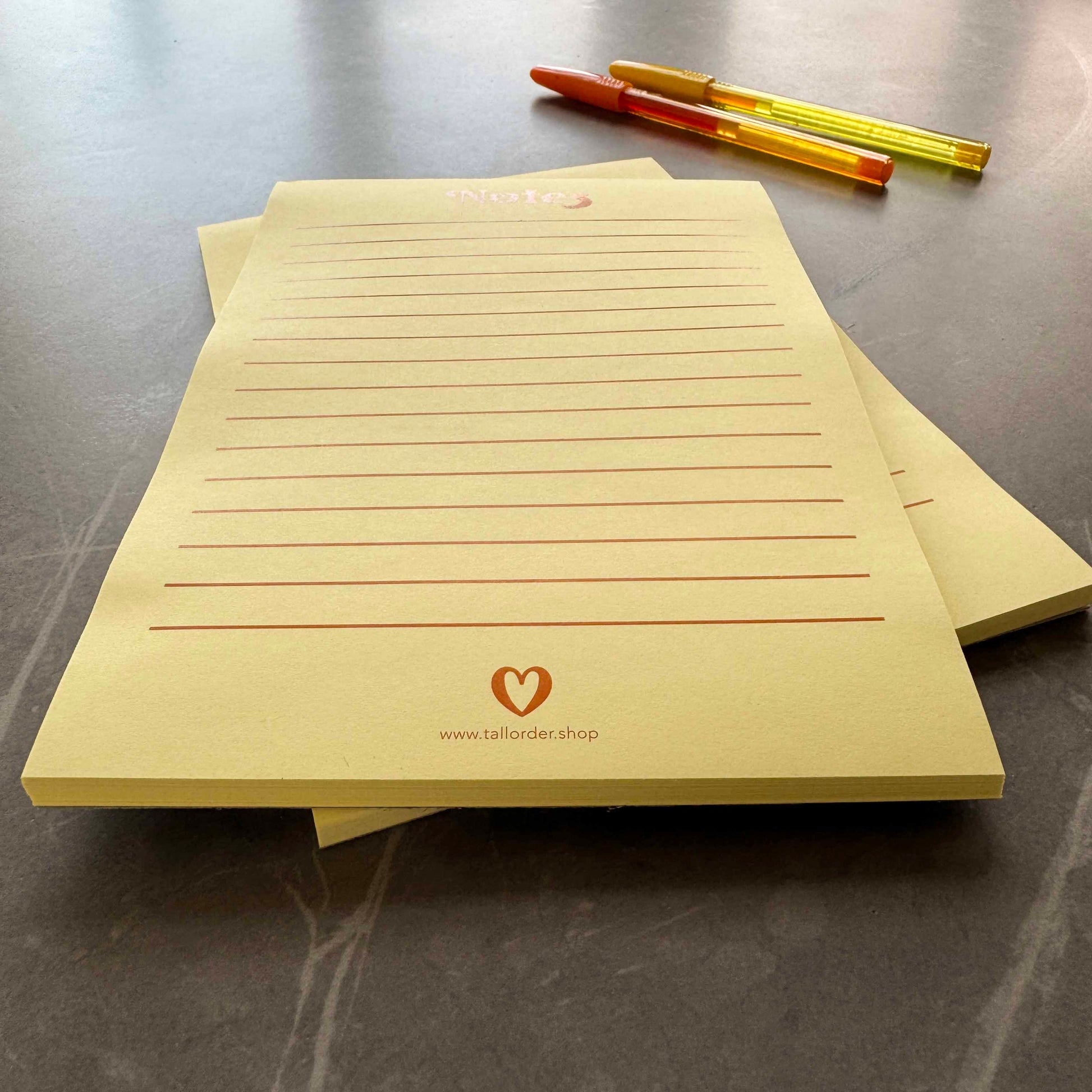 Bright Yellow A5 Notepad with Heart Details