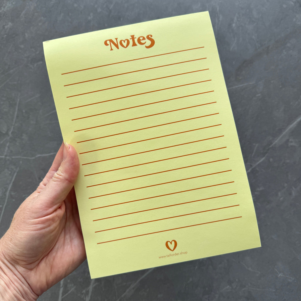 Bright Yellow A5 Notepad with Heart Details