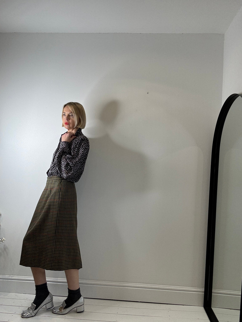 Vintage Wool Check Pencil Skirt