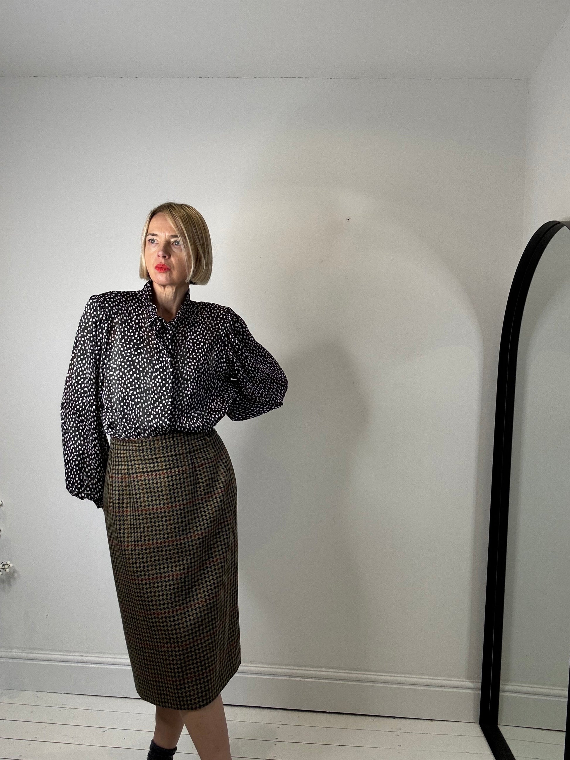 Vintage Wool Check Pencil Skirt