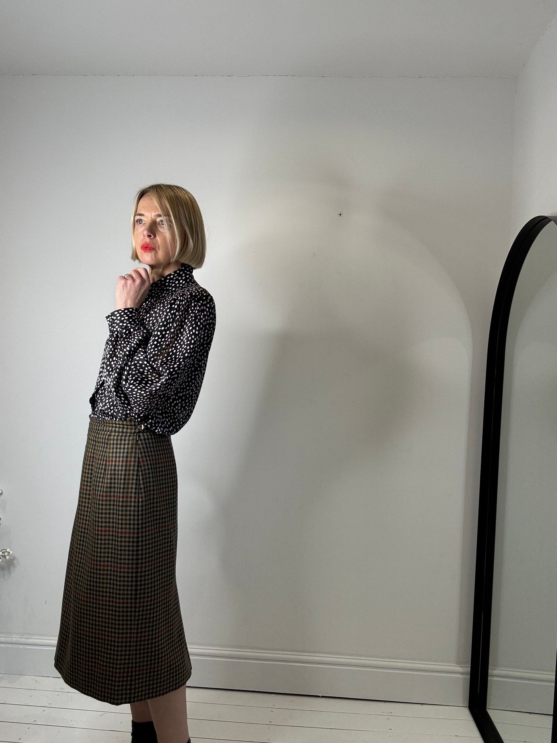 Vintage Wool Check Pencil Skirt