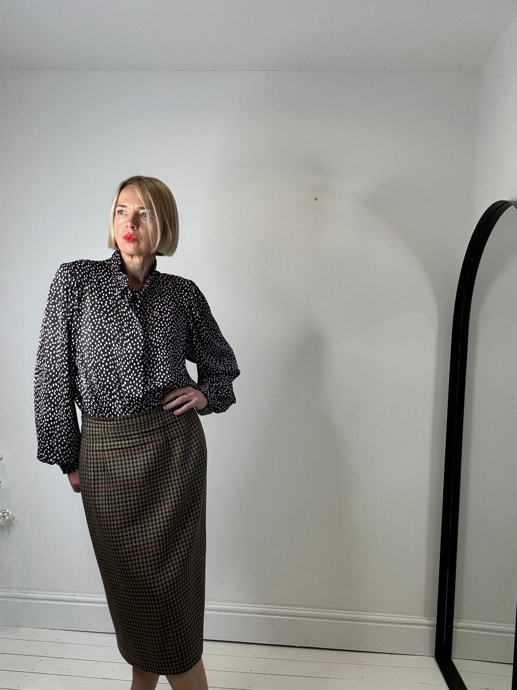 Vintage Wool Check Pencil Skirt
