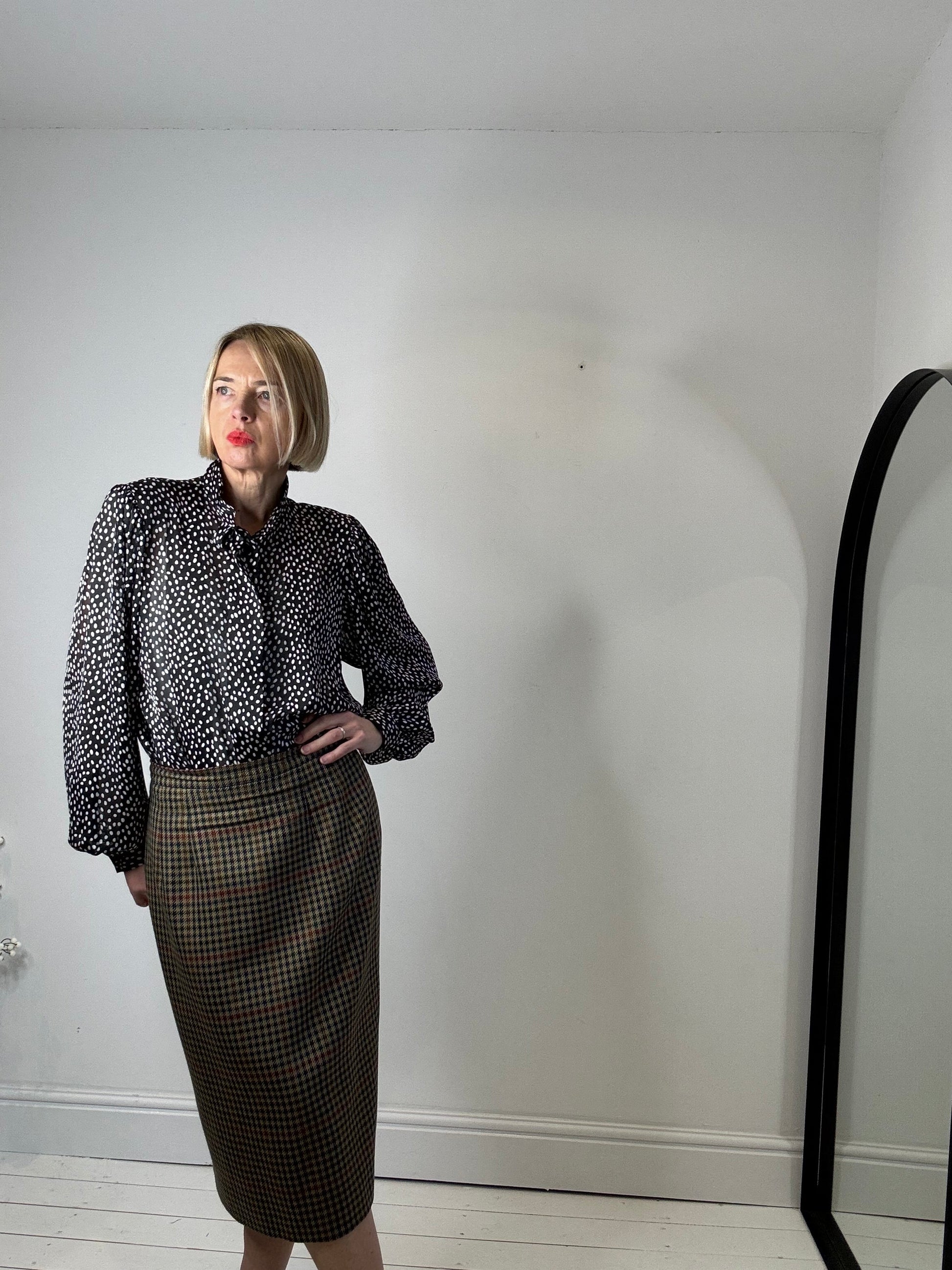 Vintage Wool Check Pencil Skirt