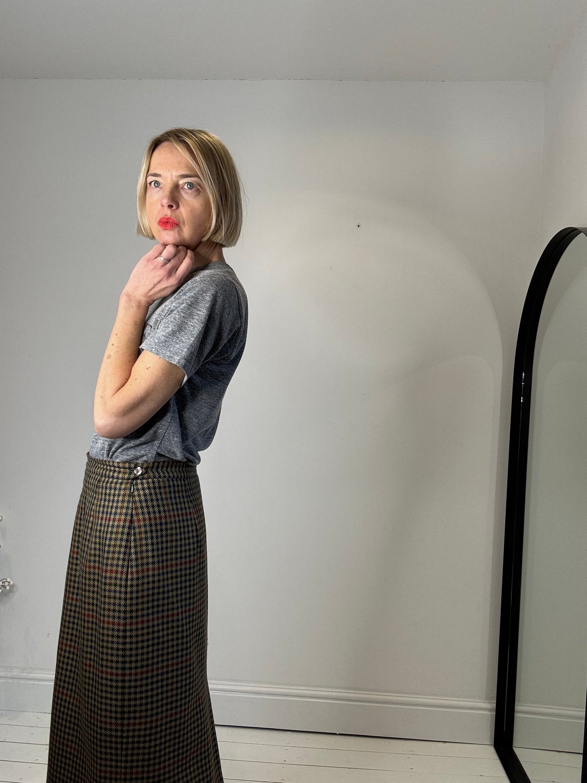 Vintage Wool Check Pencil Skirt