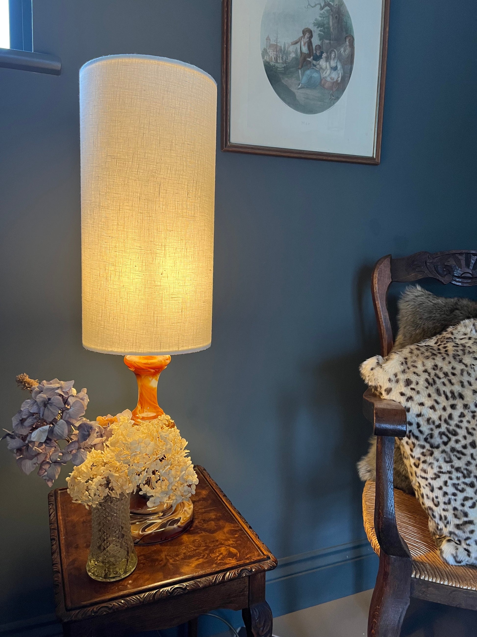 Off white cream linen cylinder lampshade, extra tall lampshade