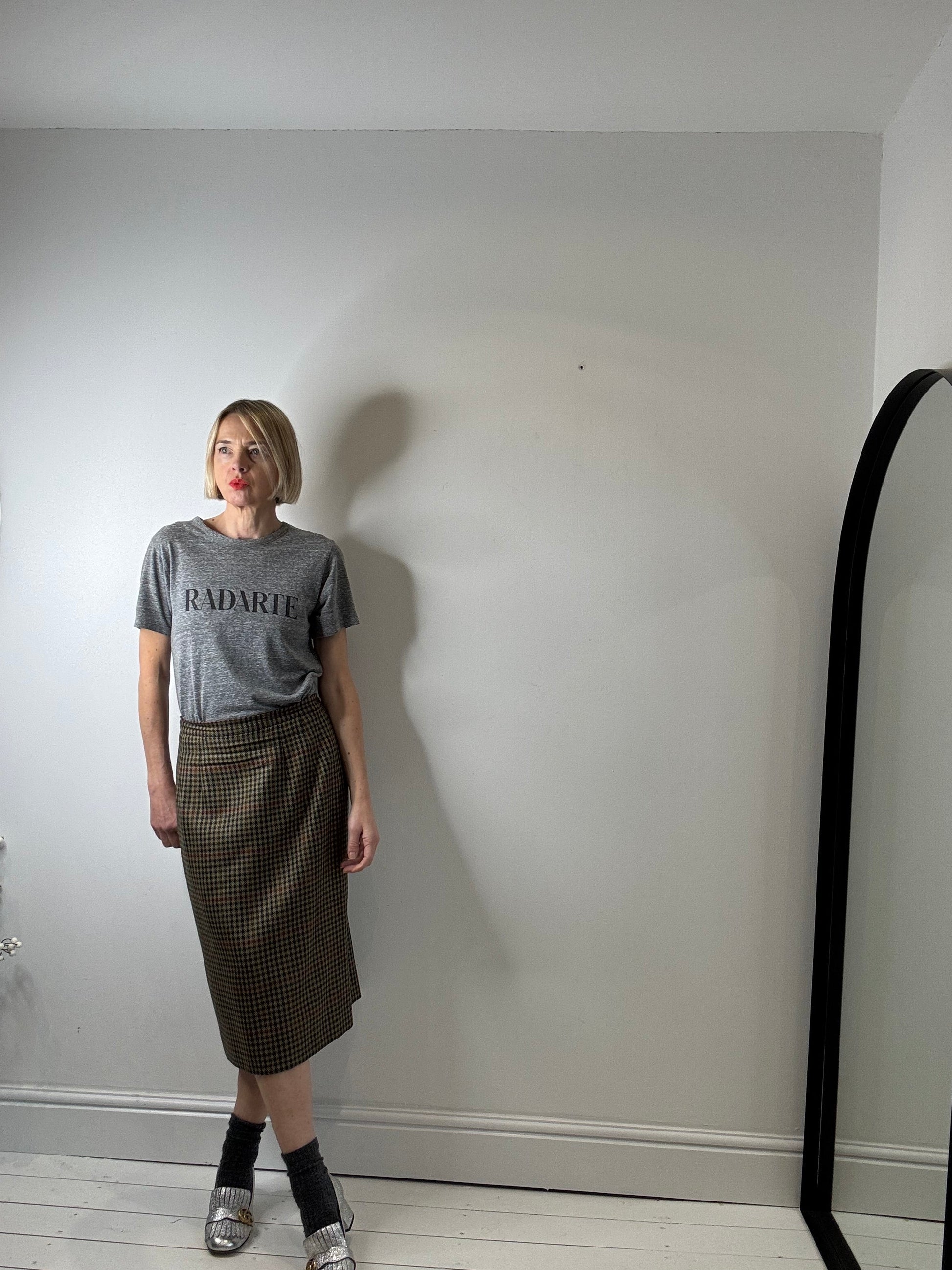 Vintage Wool Check Pencil Skirt