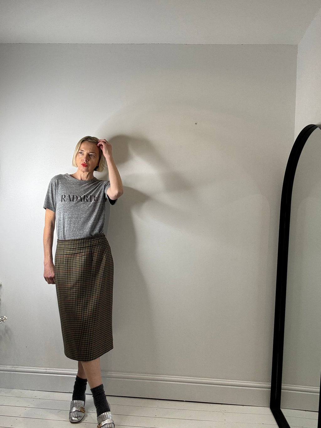 Vintage Wool Check Pencil Skirt