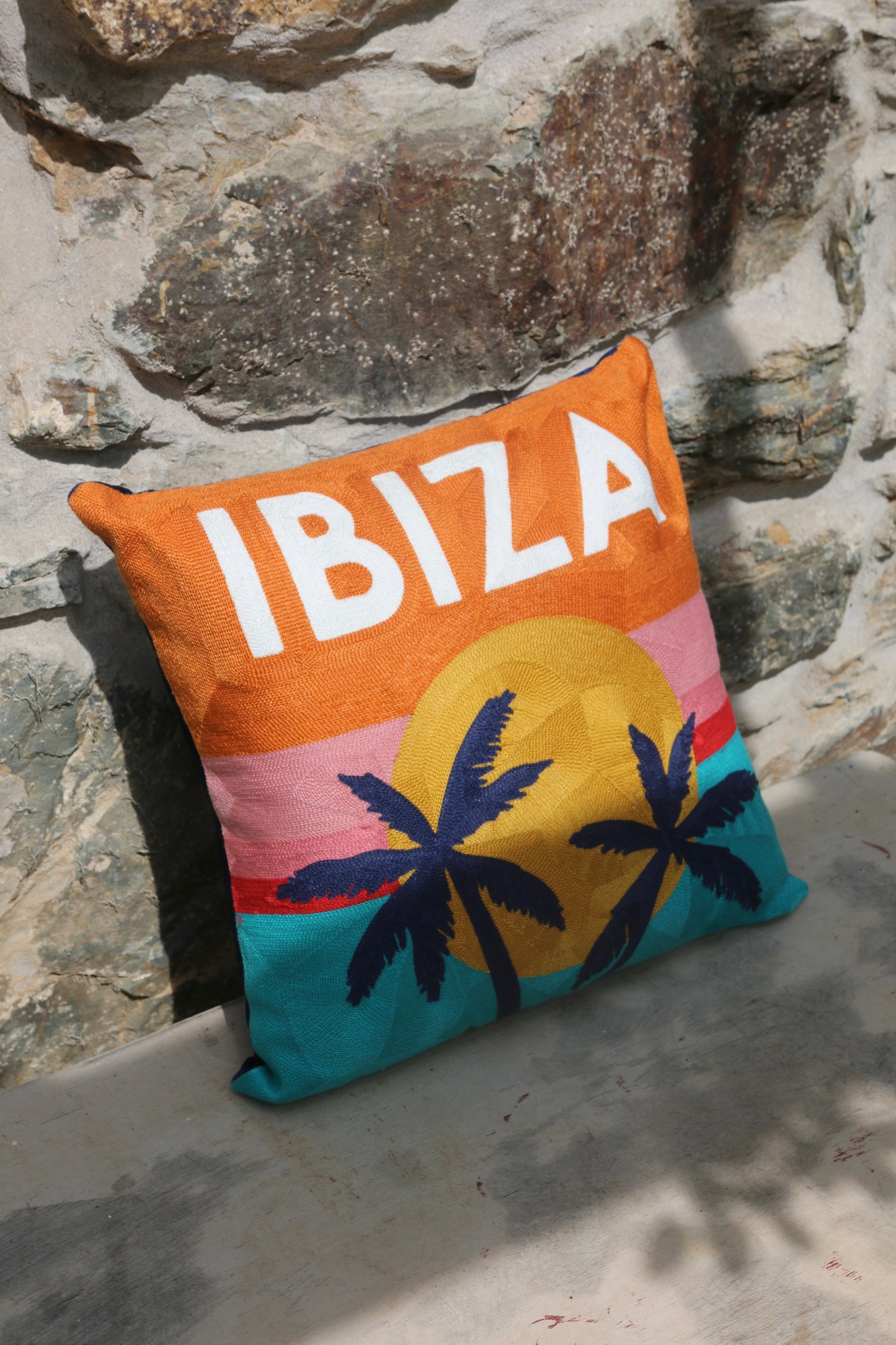 Ibiza Needlepoint Cushion in Vibrant Pink Velvet