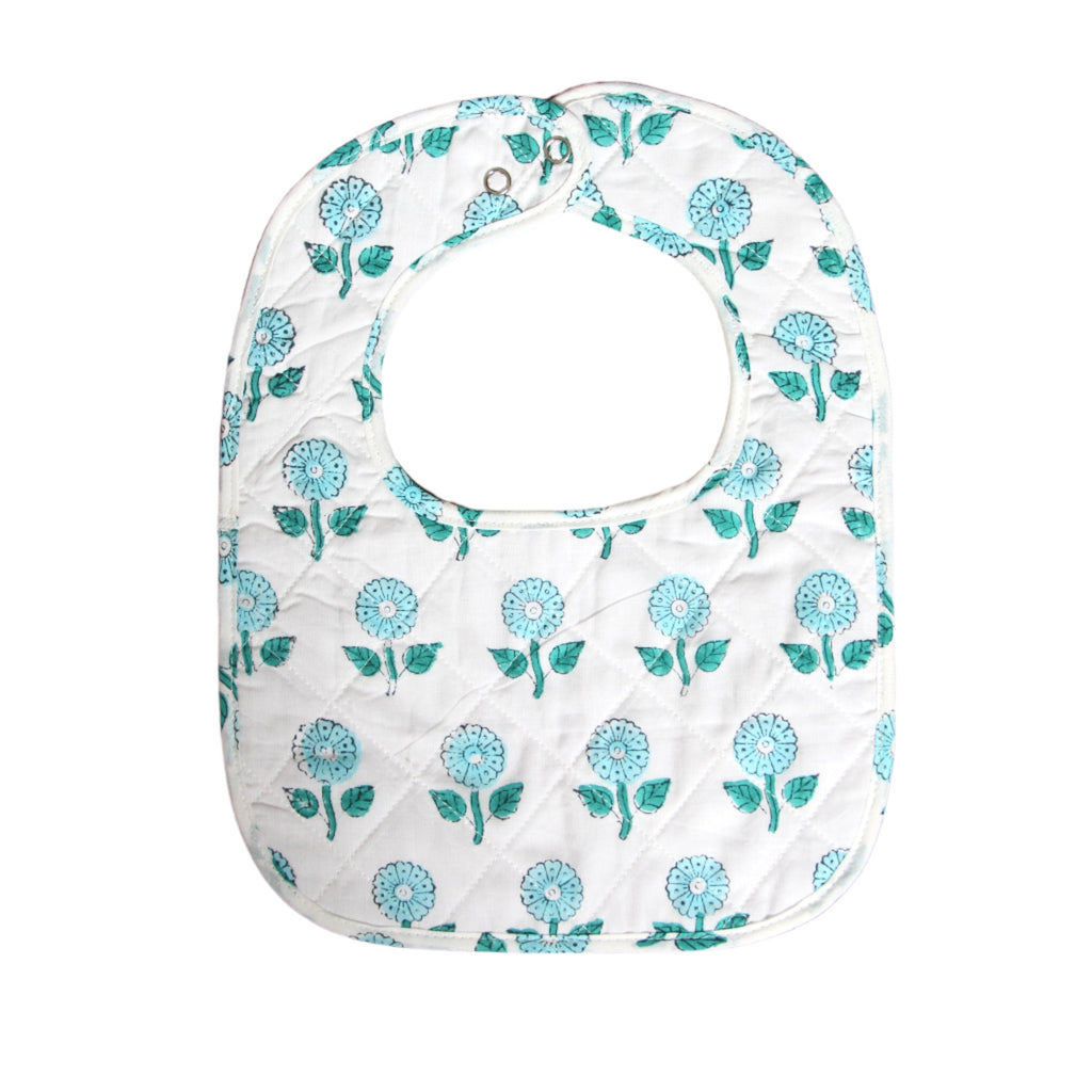 Quilted Bib in Sea Blue Flower
