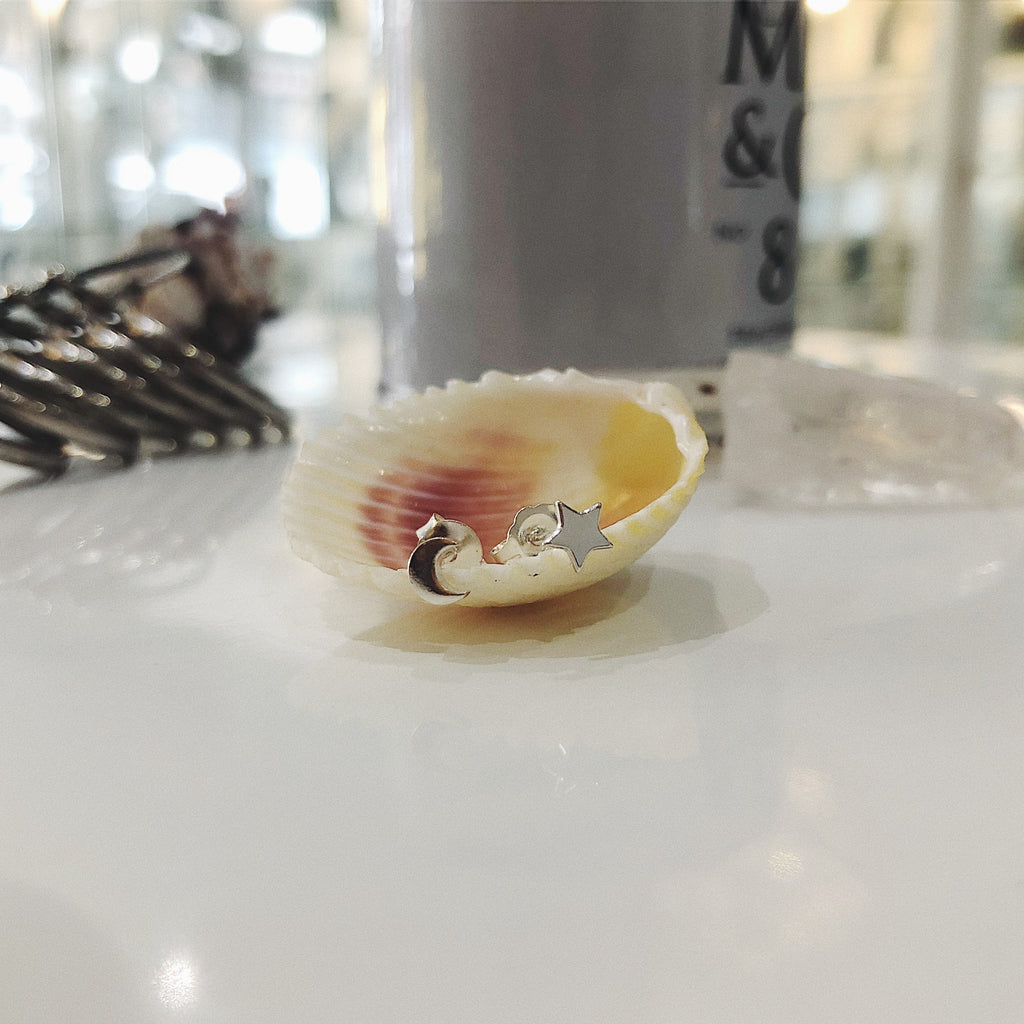 Moon and Star Sterling Silver Studs