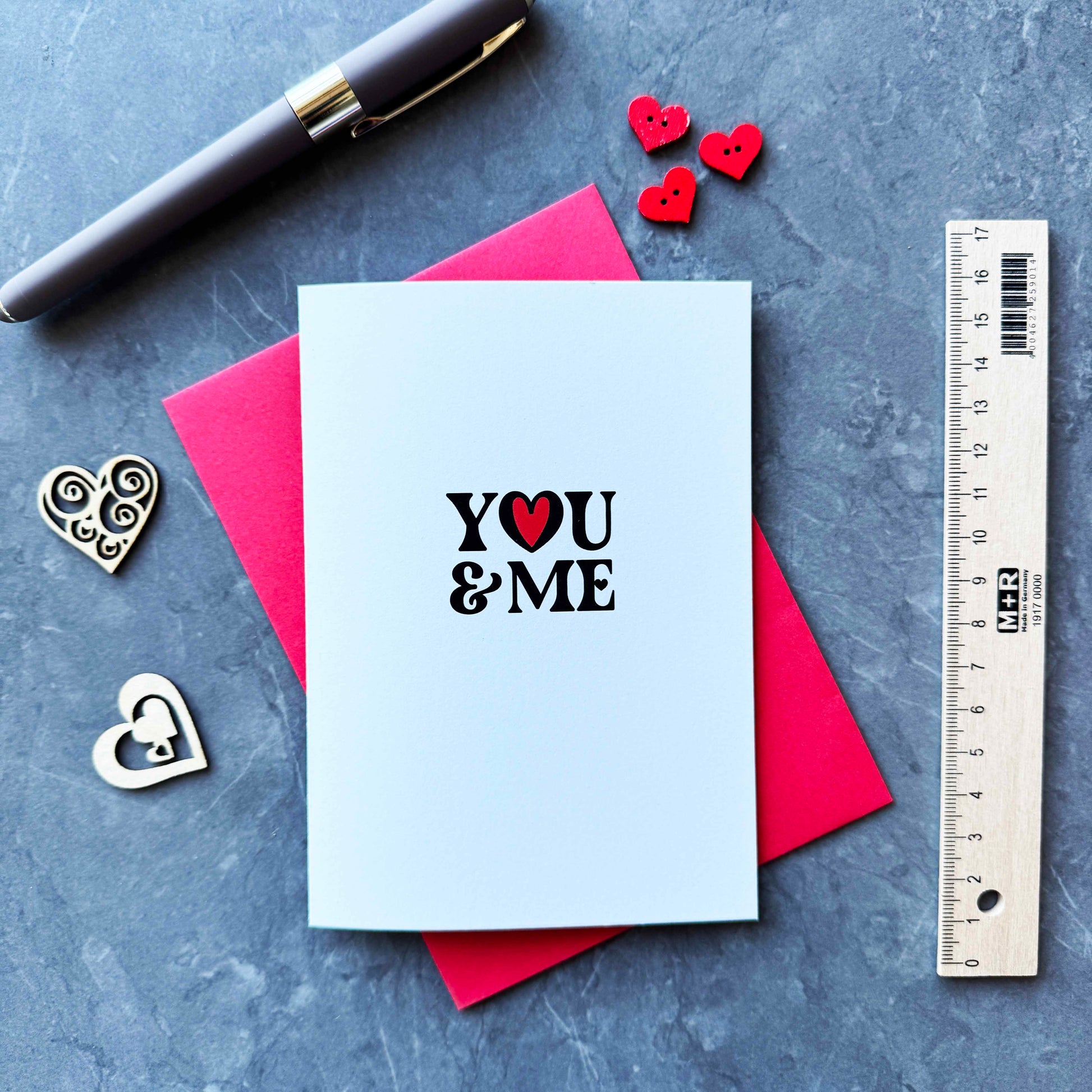 You and Me Love Card with Red Heart