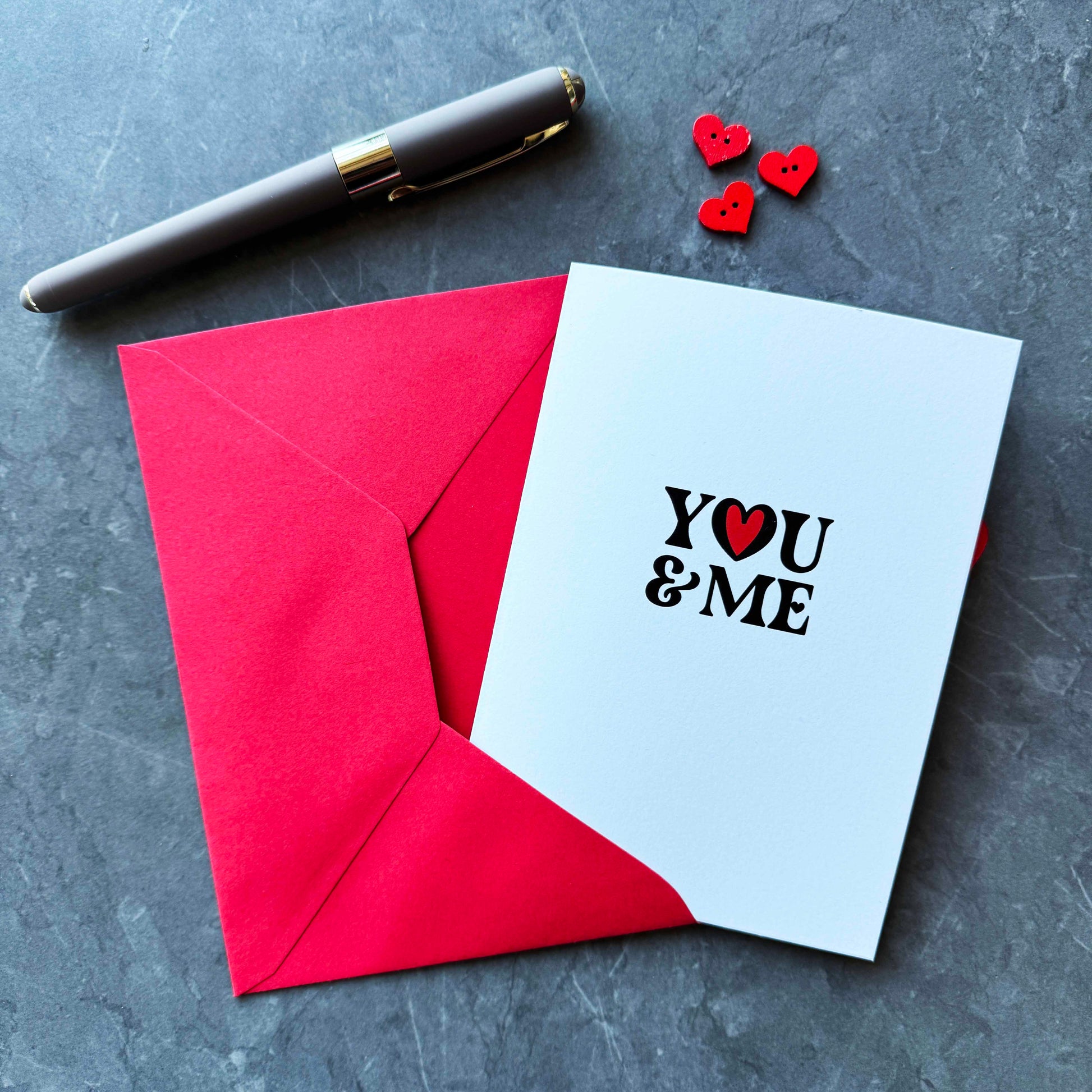 You and Me Love Card with Red Heart