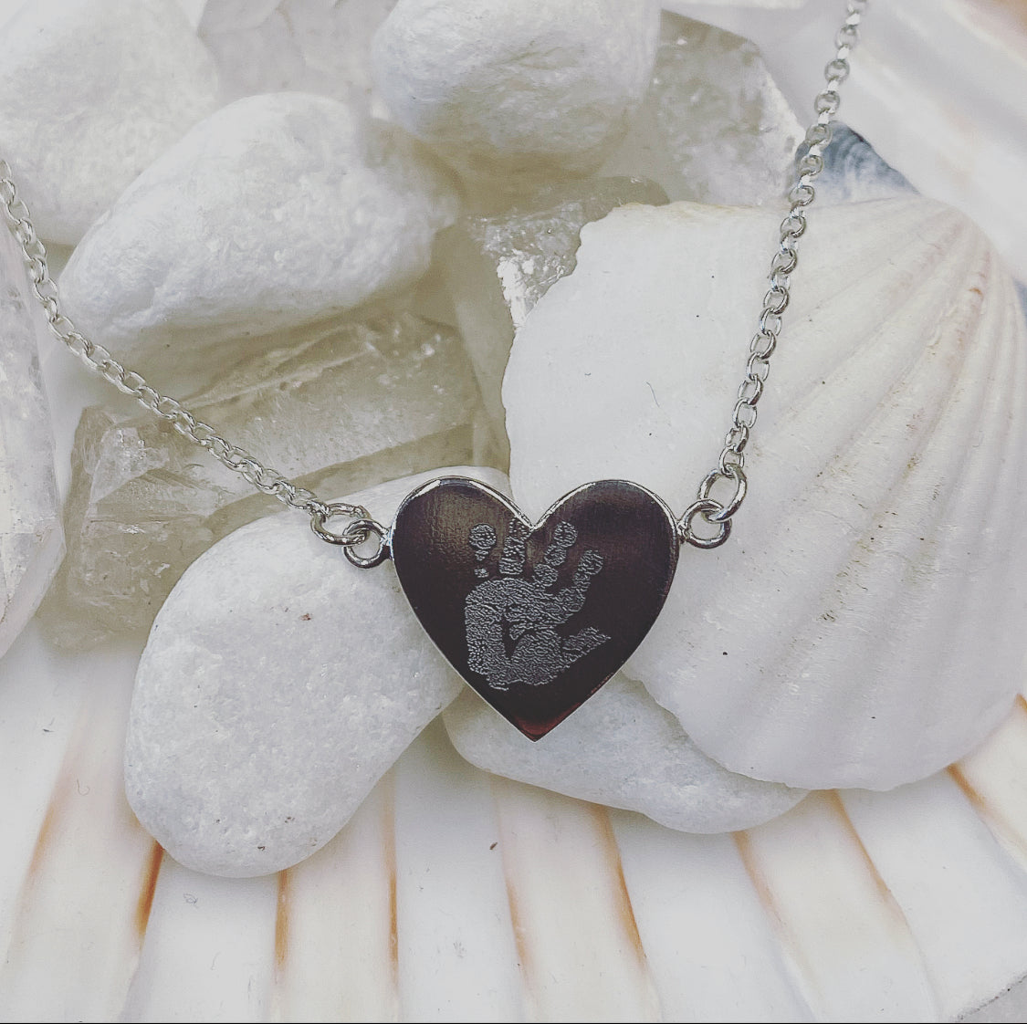 Handprint Heart Necklace in Sterling Silver and Gold