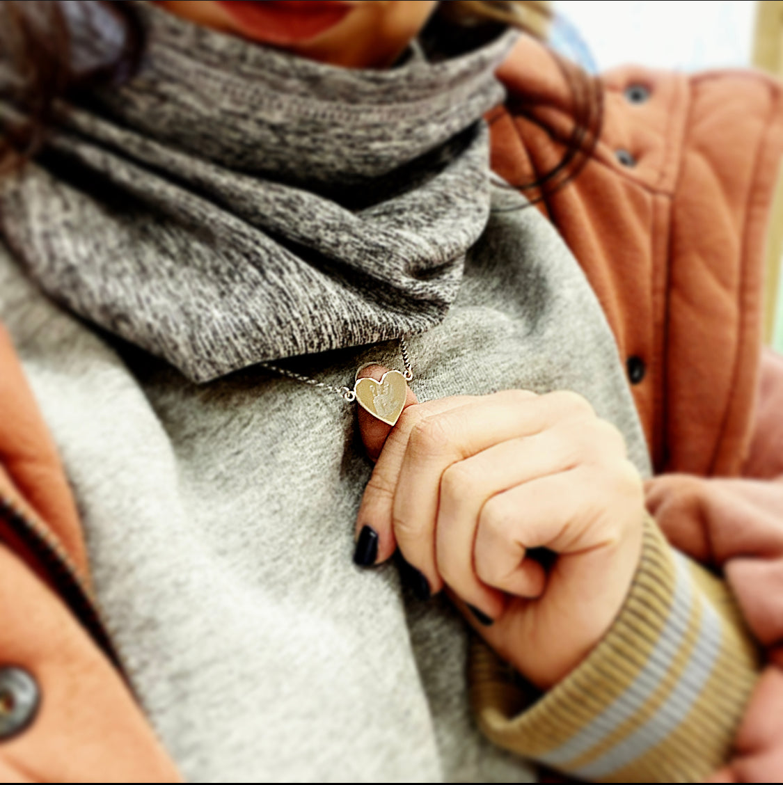 Handprint Heart Necklace in Sterling Silver and Gold