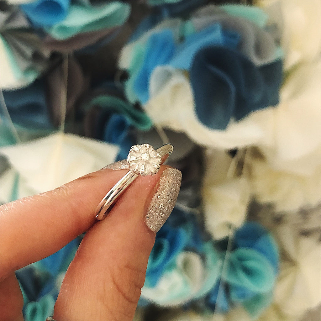 Daisy Charm Ring in Recycled Sterling Silver