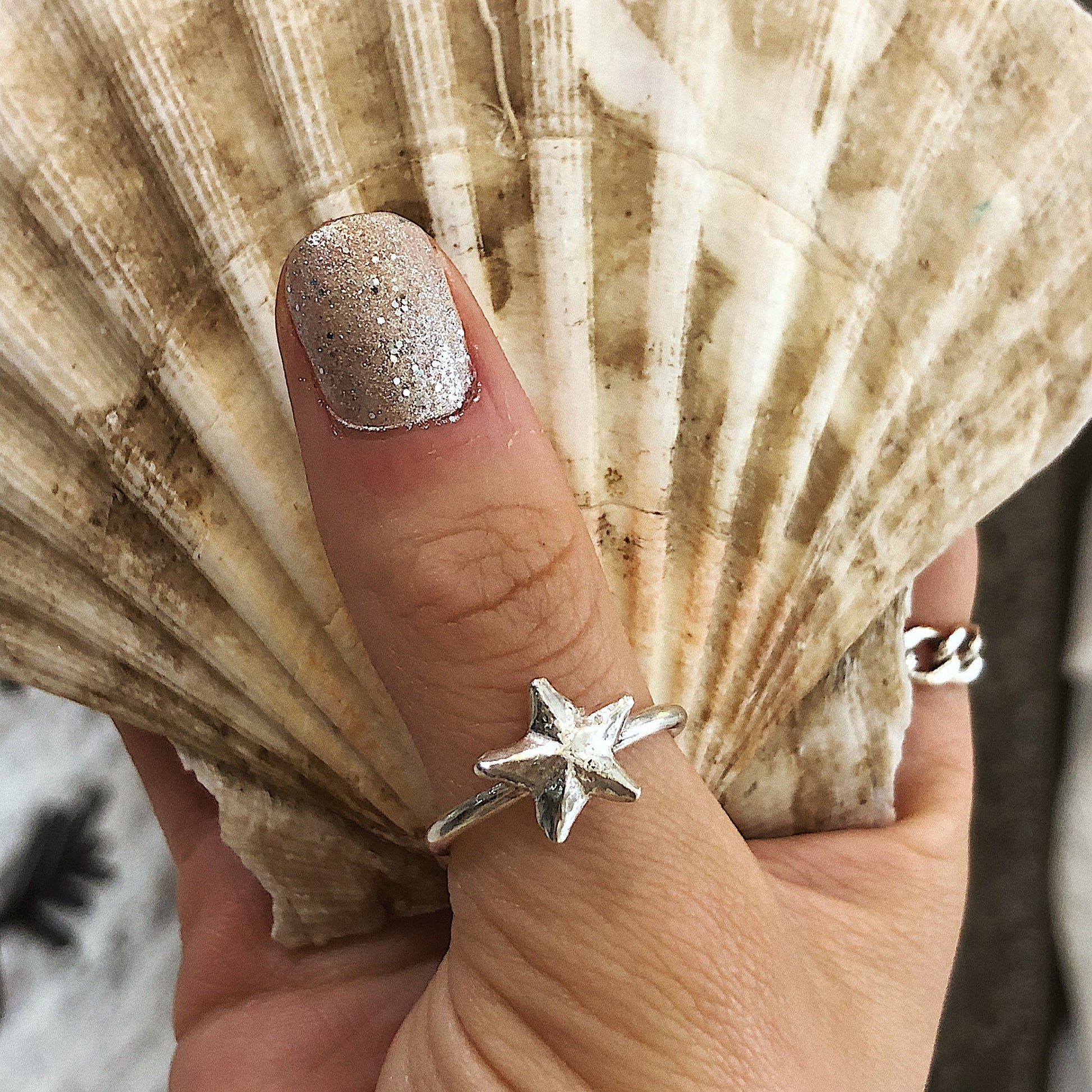 Starfish Charm Ring in Recycled Silver