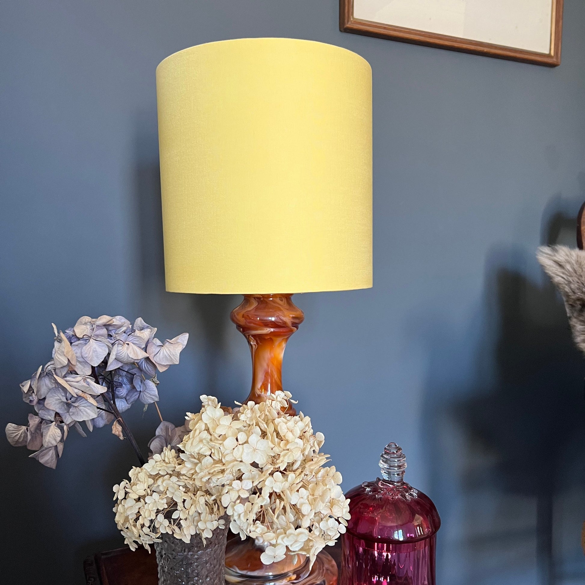 Lemon cotton drum lampshade/ ceiling shade with a white lining