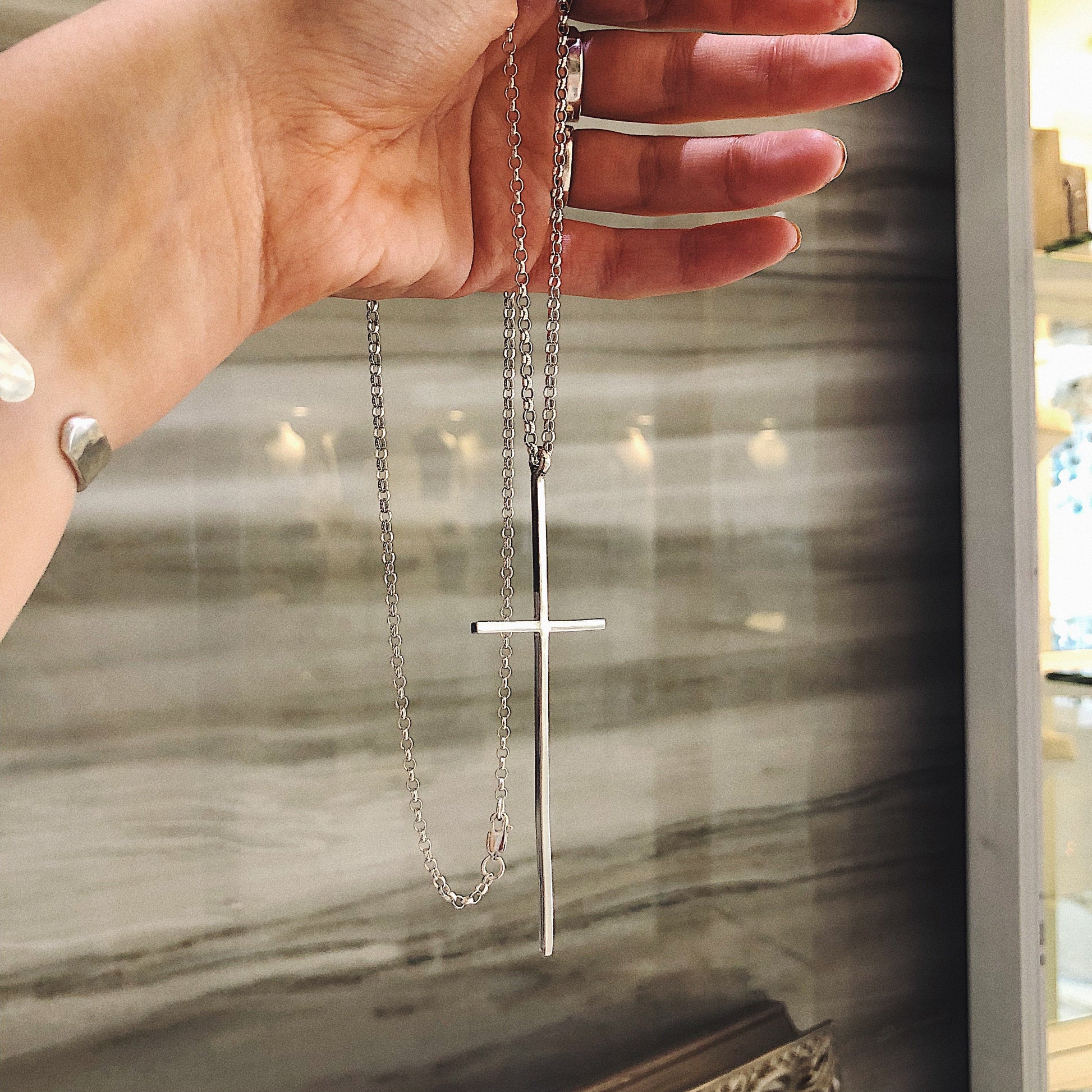 Large Sterling Silver Cross Necklace