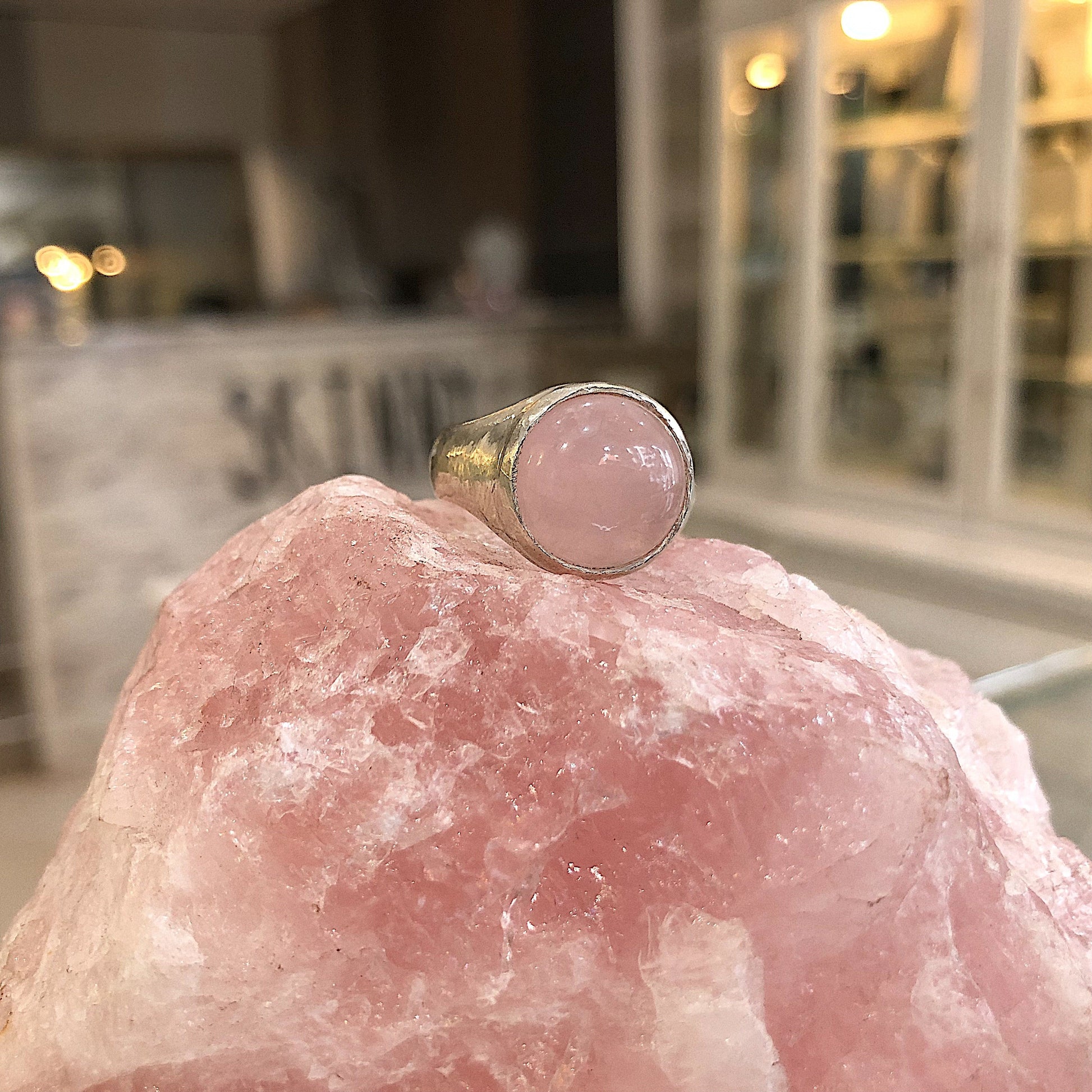 Rose Quartz Moon Ring Signet in Recycled Silver