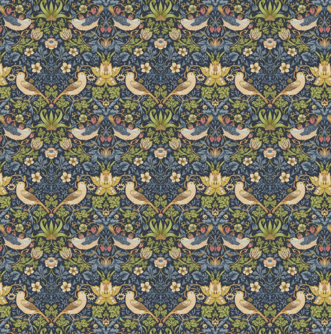 Cerise pink velvet drum lampshade/ ceiling light shade with navy strawberry thief cotton interior