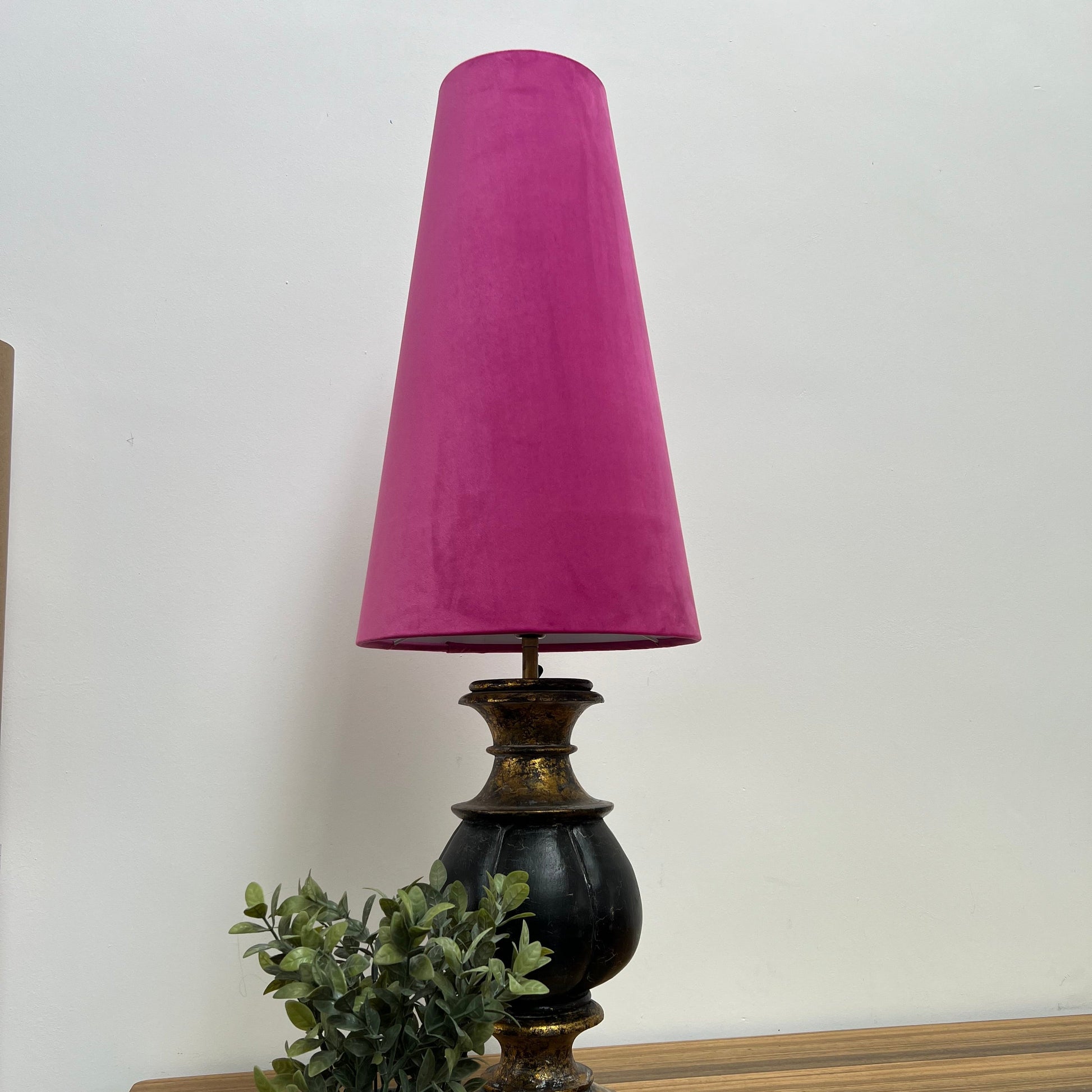 Hot Pink Velvet cone lampshade, extra tall lampshade