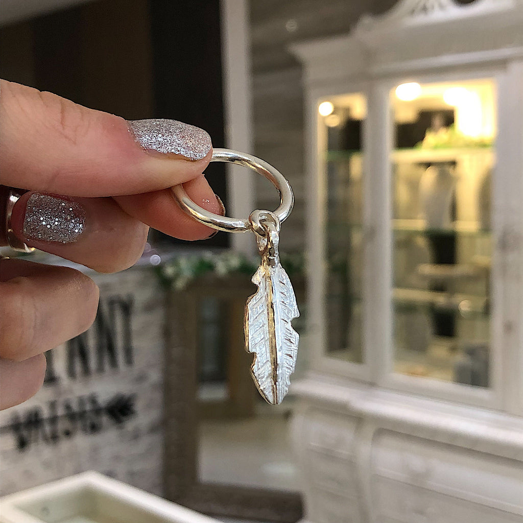 Sterling Silver Feather Dangle Ring