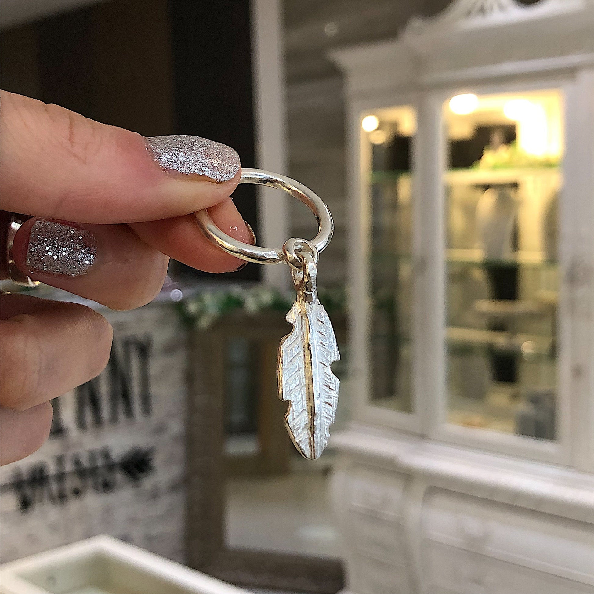 Sterling Silver Feather Dangle Ring