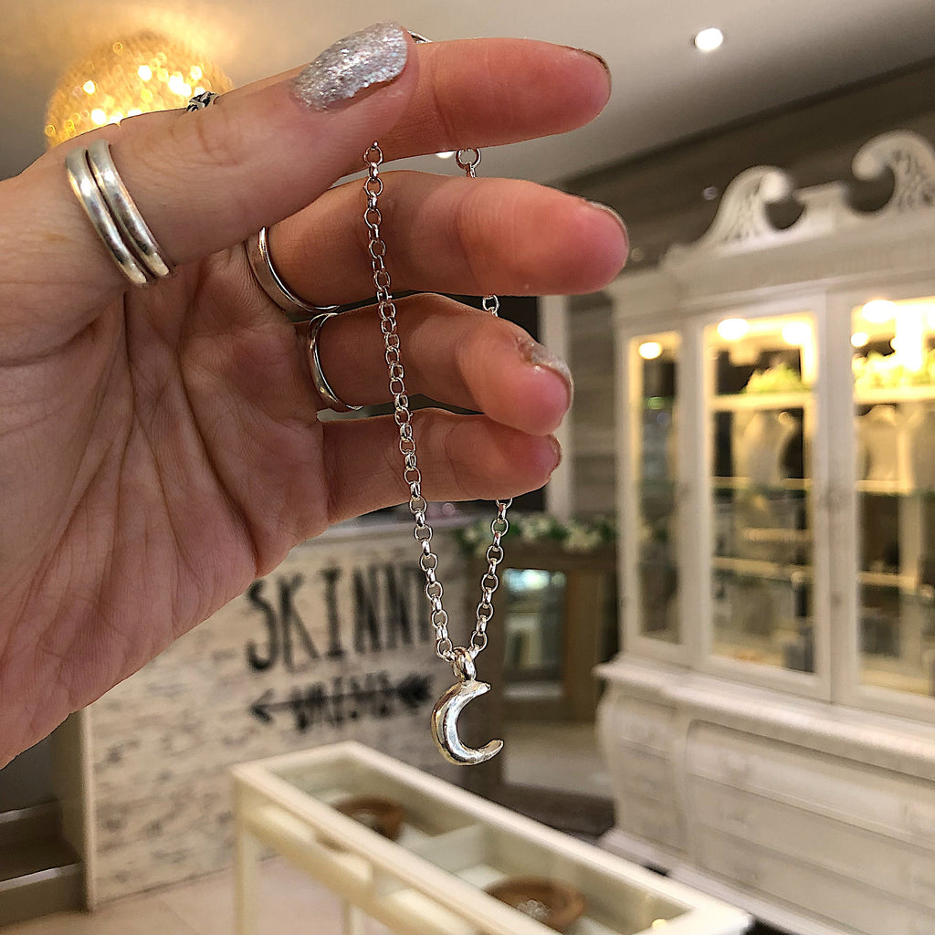 Crescent Moon Chain Bracelet in Sterling Silver