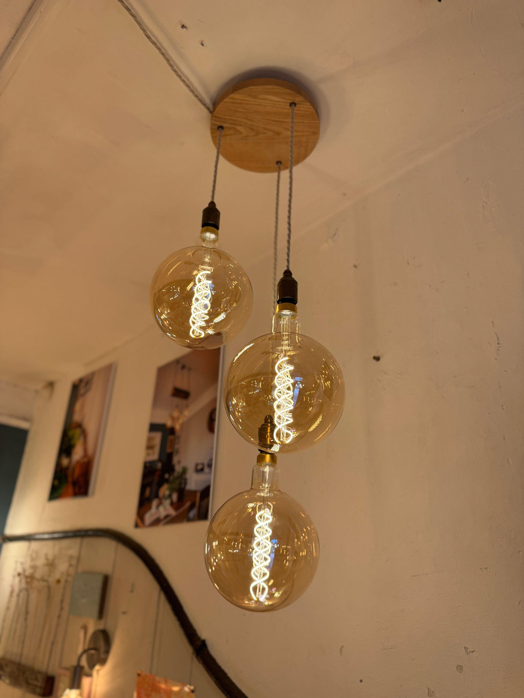 Triple Pendant Light with Oak Disc Canopy