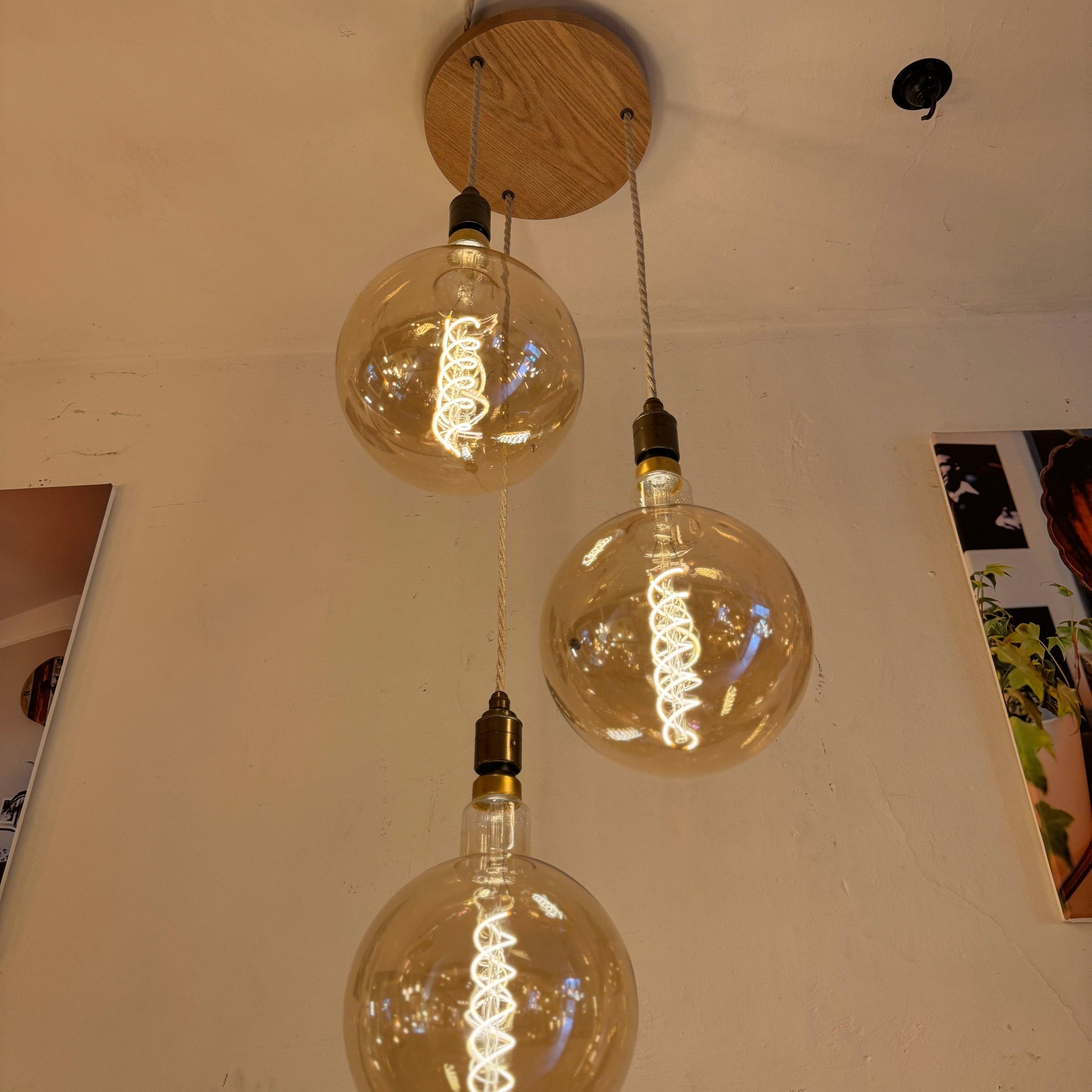 Triple Pendant Light with Oak Disc Canopy