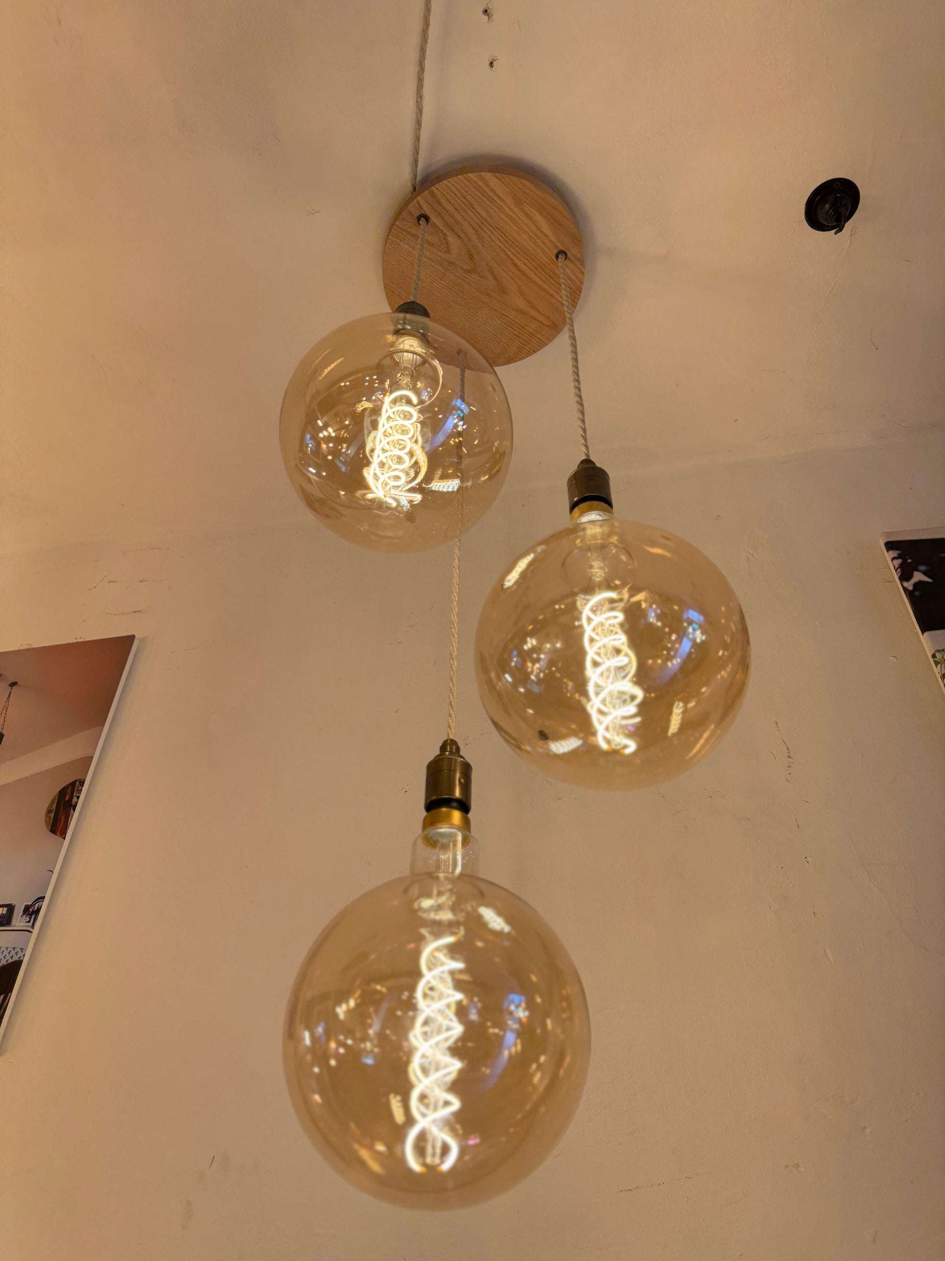 Triple Pendant Light with Oak Disc Canopy