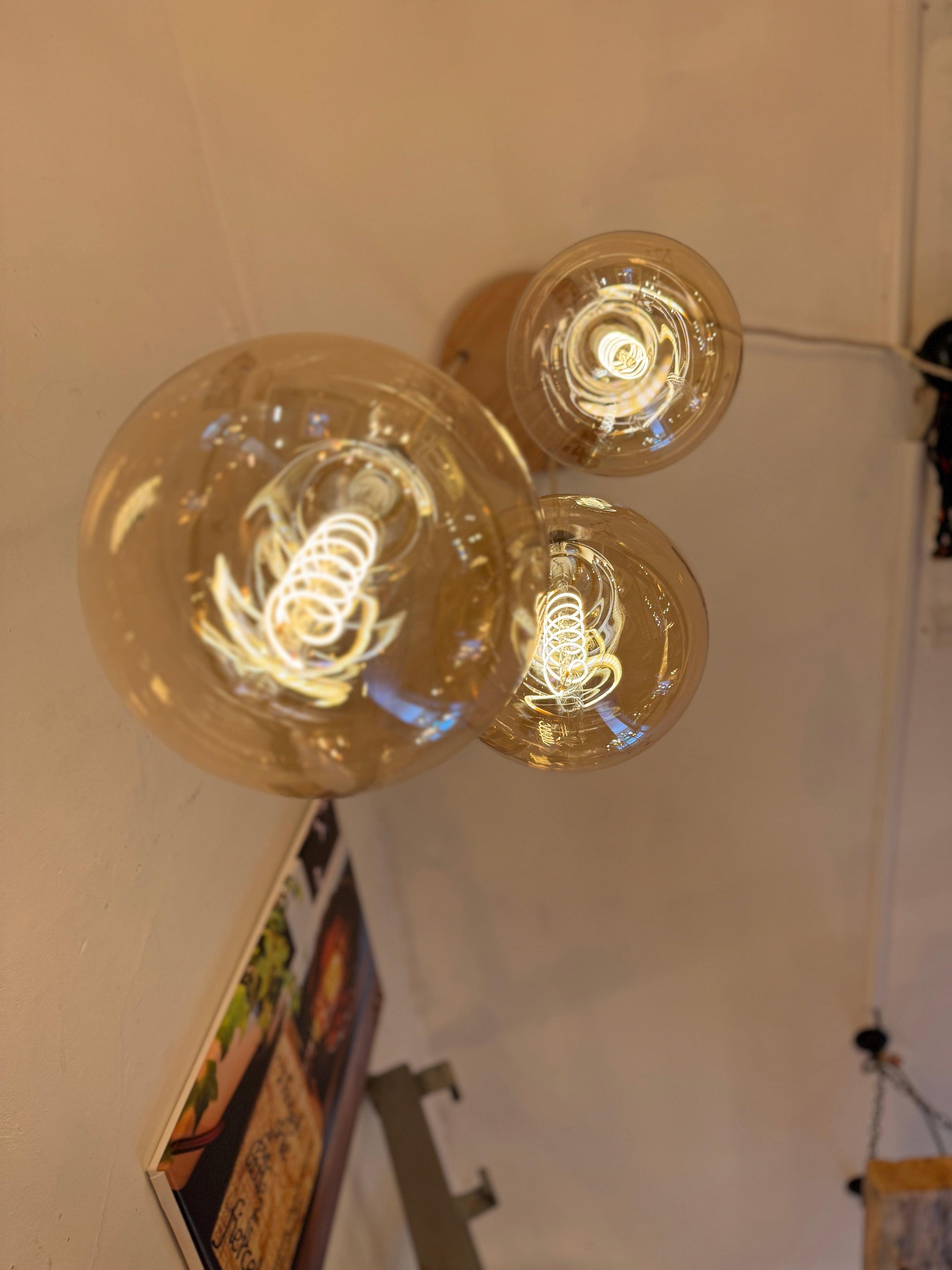 Triple Pendant Light with Oak Disc Canopy