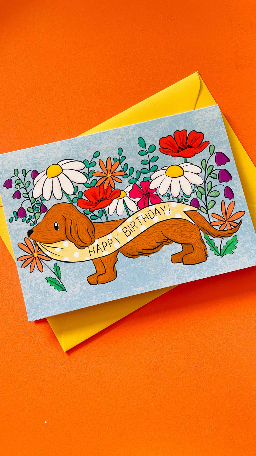 Dachshund Birthday Card with Wildflowers