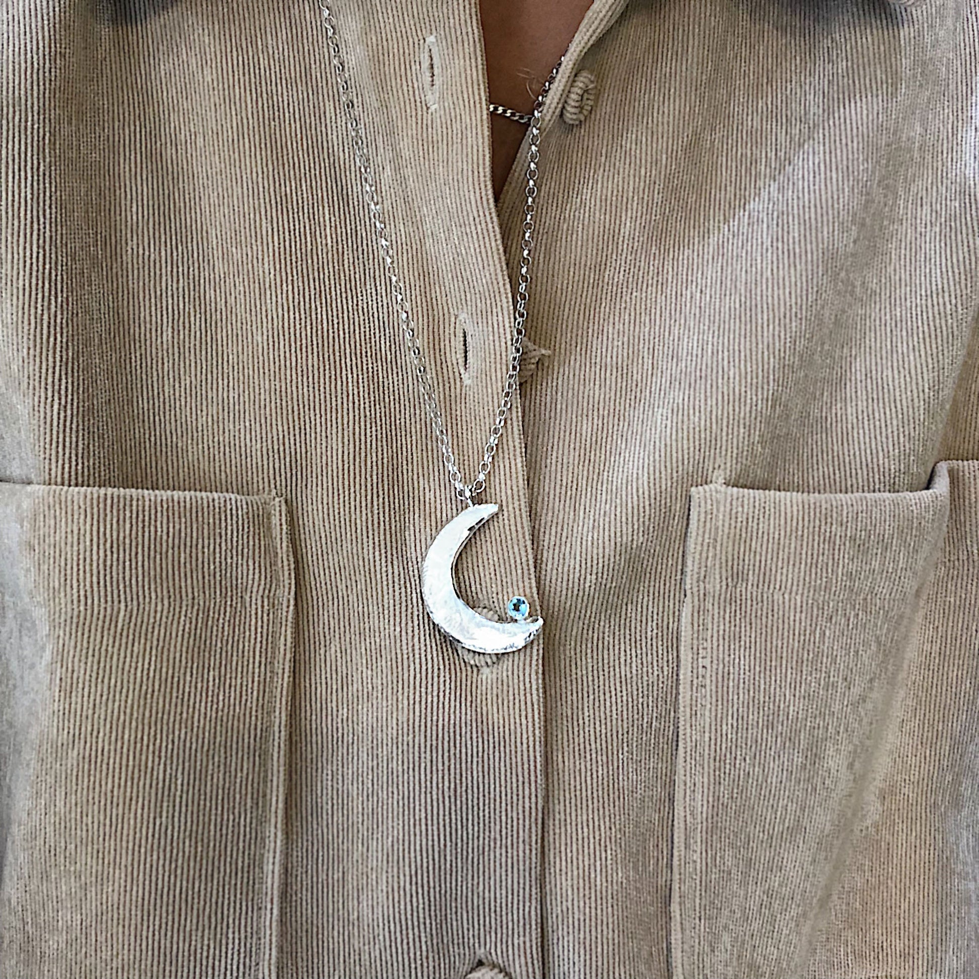 Goddess of the Moon Aquamarine Sterling Silver Necklace