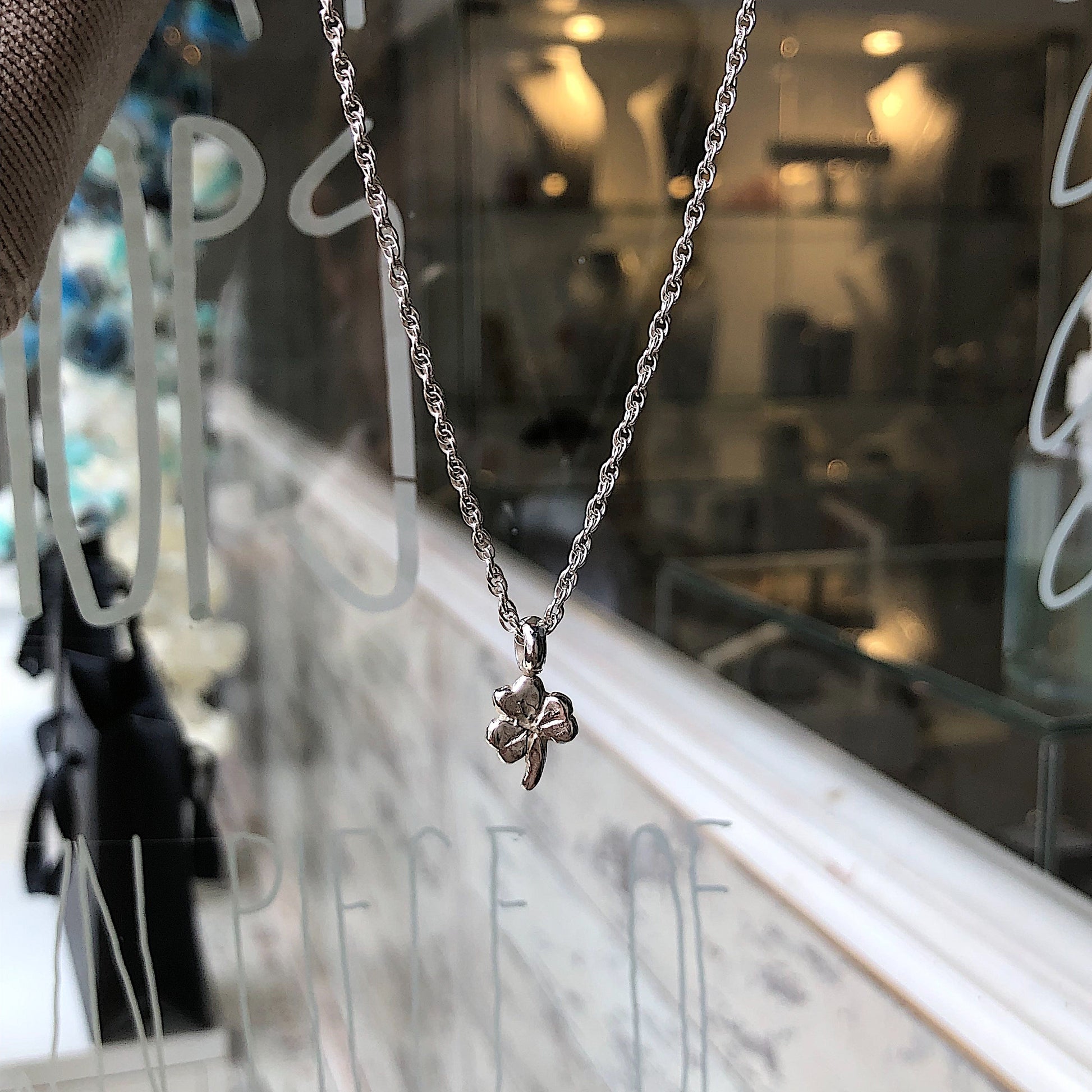 Lucky Clover Sterling Silver Rope Chain Necklace