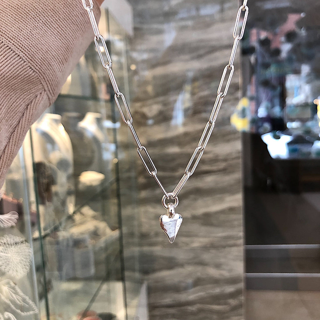 Heart Trace Chain Necklace in Sterling Silver