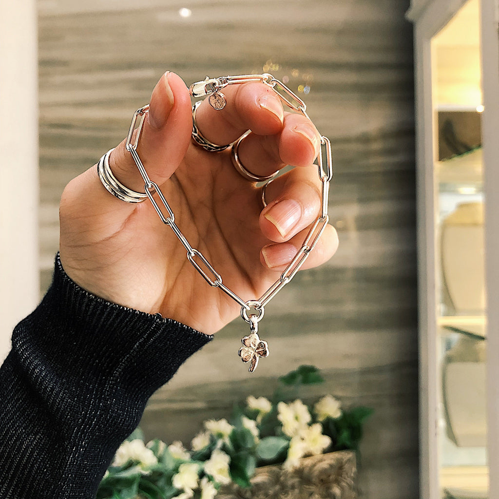 Lucky Clover Trace Chain Bracelet in Sterling Silver