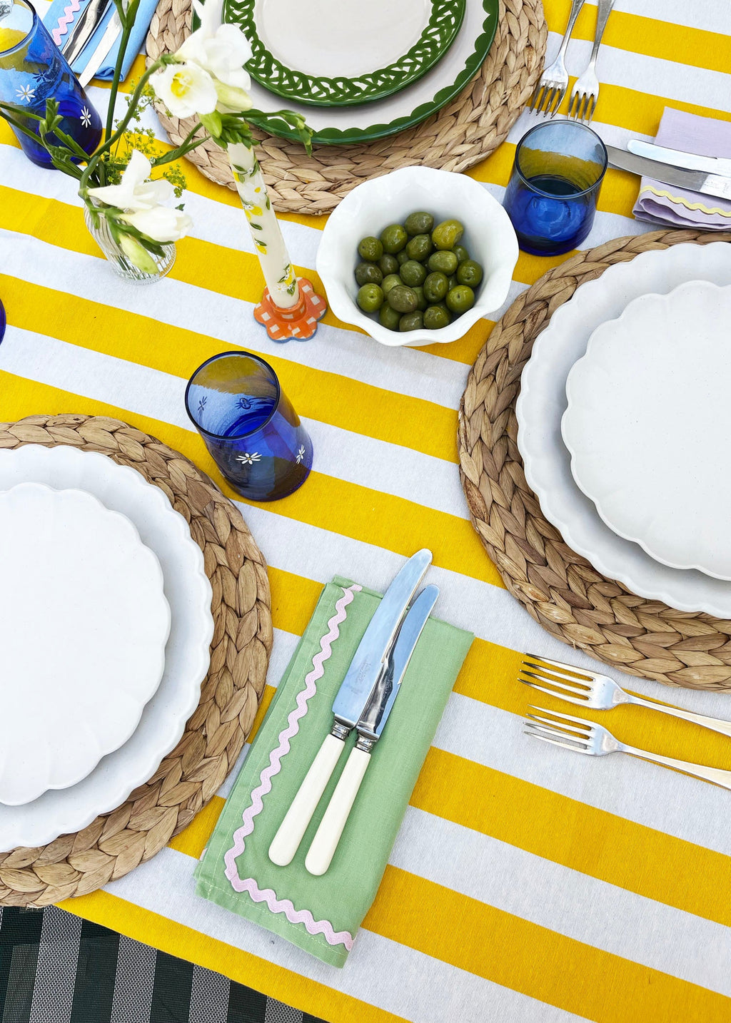 Green and Pink Ric Rac Napkin Set of 2