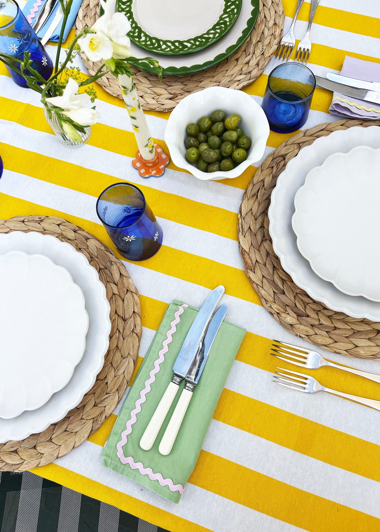 Green and Pink Ric Rac Napkin Set of 2