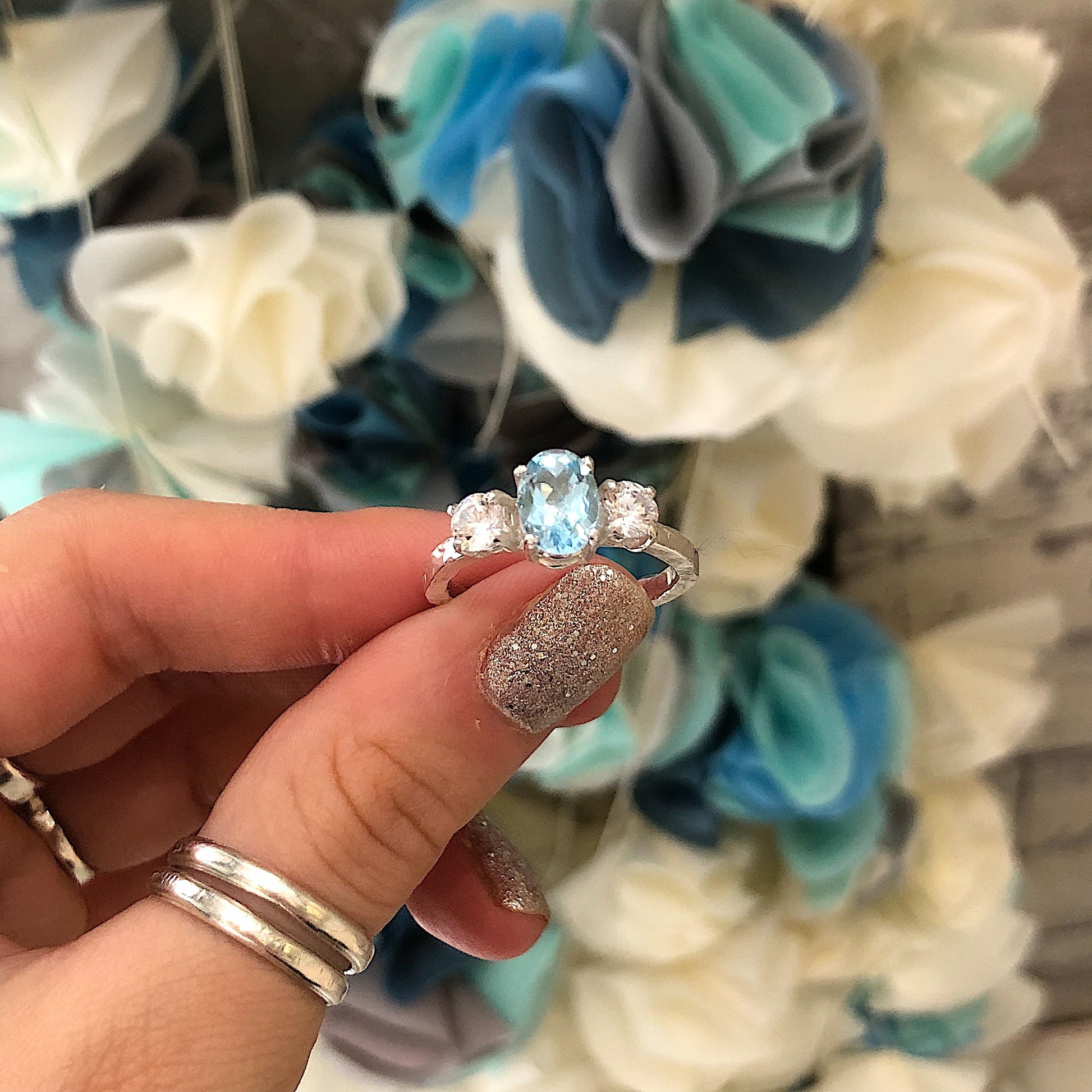 Blue Topaz Princess Ring in Sterling Silver