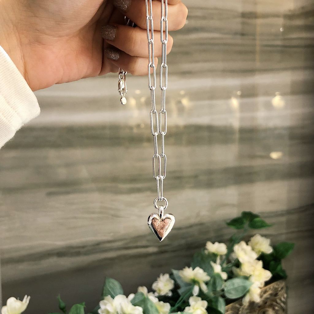 Large Heart Trace Chain Necklace in Sterling Silver
