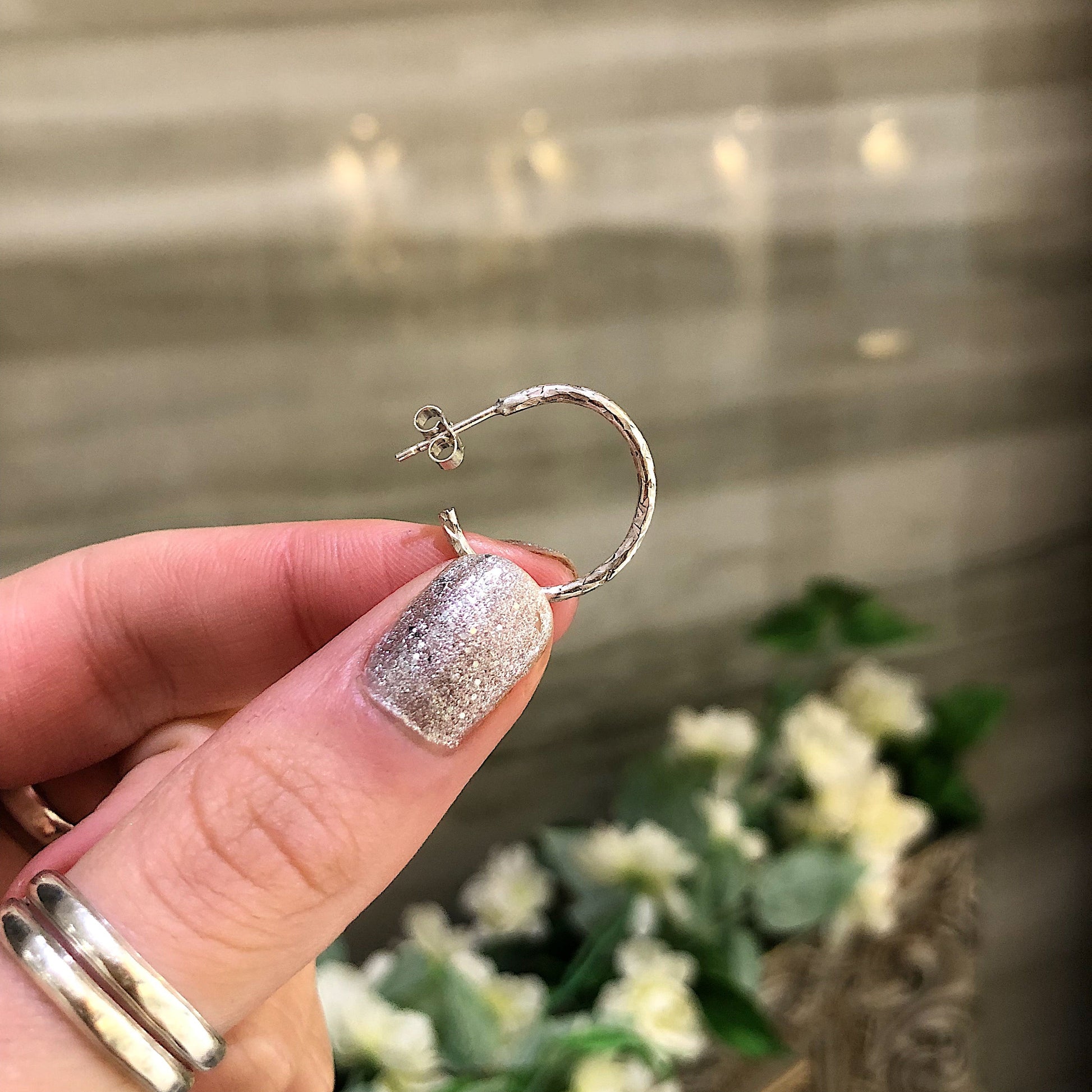 Mini Textured Sterling Silver Hoops